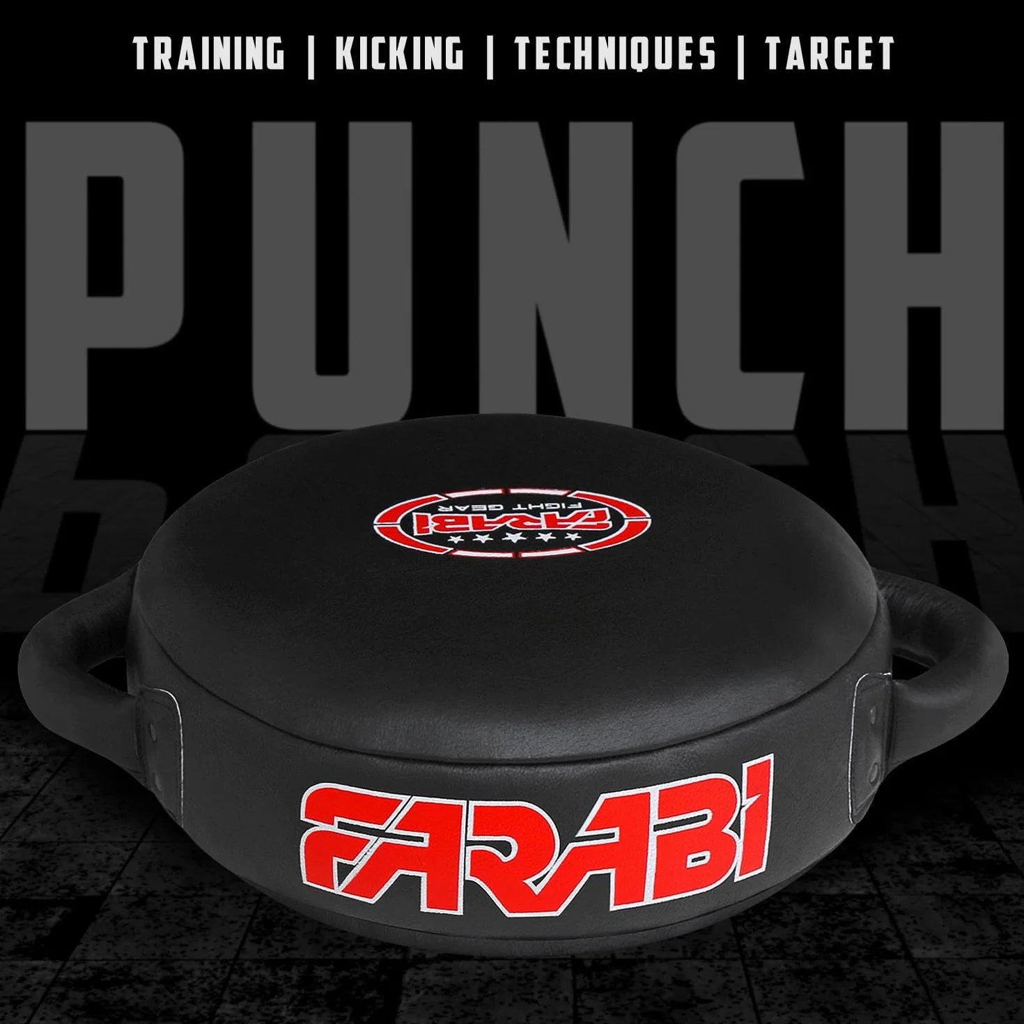 Farabi Sports Round colpitori Boxe 100% in Vera Pelle colpitori Muay Thai - Kick Pad Black colpitore Boxe MMA Muay Thai Taekwondo Kickboxing Training Scudo Boxe