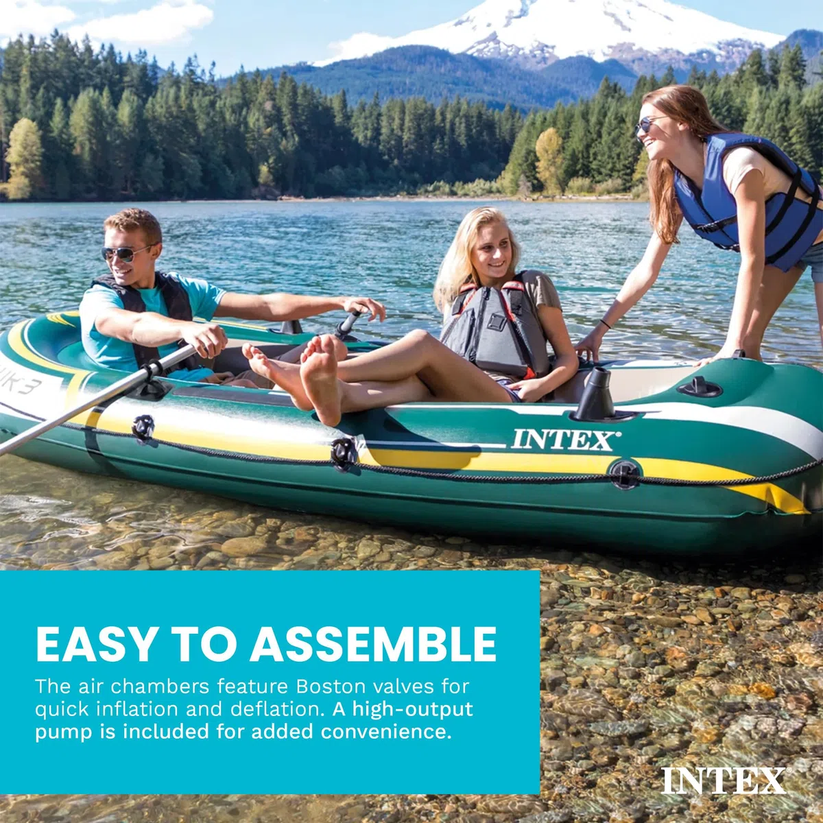 INTEX Serie di barche gonfiabili Seahawk: include remi in alluminio deluxe e pompa ad alto rendimento, PVC super resistente, supporti per canna da pesca, maniglie resistenti, custodia per attrezzi