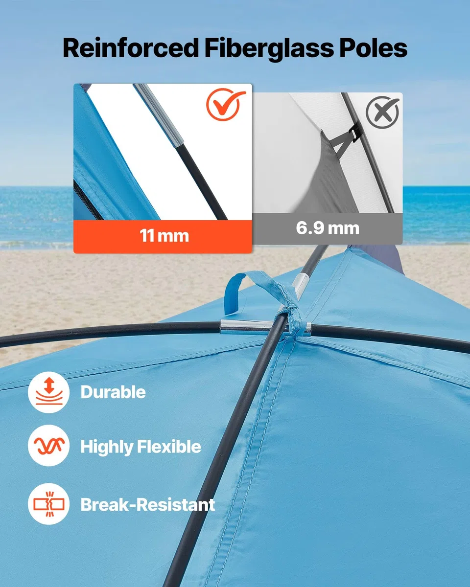 VEVOR Tenda da Spiaggia Parasole per Mare per 8 Persone, Tenda da Sole Portatile con Borsa per il Trasporto e Ancoraggi a Terra, Ombrellone da Spiaggia Leggero per Campeggio, Pesca, Picnic