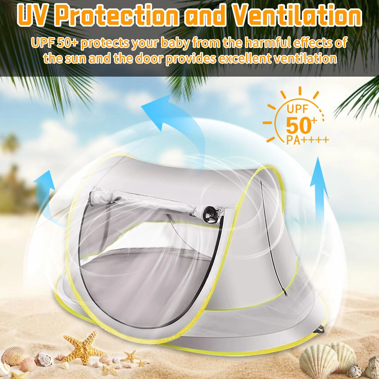 Tenda Bambini Anti-UV Piscina Spiaggia, Tenda Pop-Up Protezione SPF 50+, Tenda Alta Protezione Solare Estiva, Riparo Viaggio Campeggio Protegge Vento/Sole/Sabbia, Parasole Pieghevole Portatile Aperto