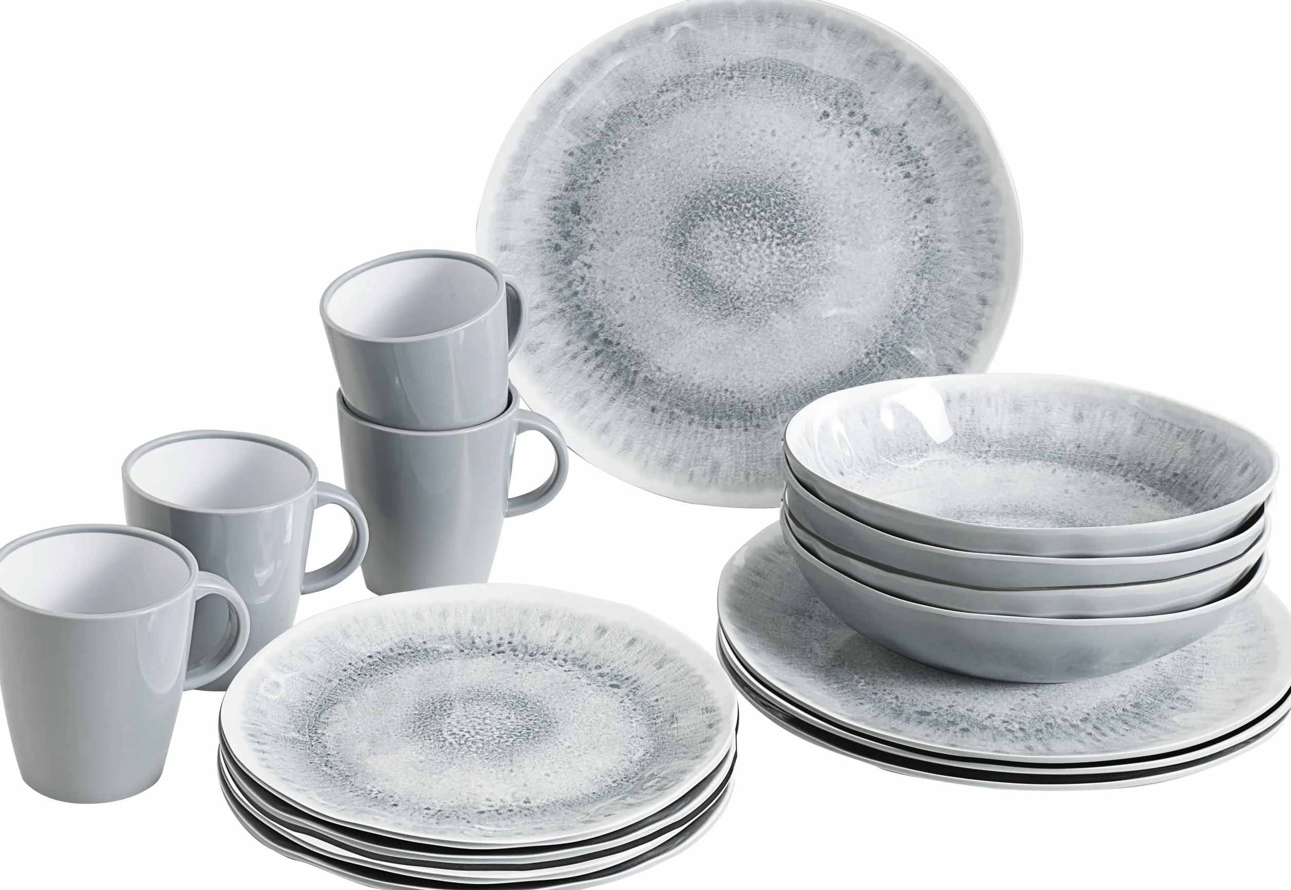 BRUNNER Melamin Ess Geschirr Set Lunch Box 16-Teilig Camping Reise Teller Becher Stonetouch Pearl