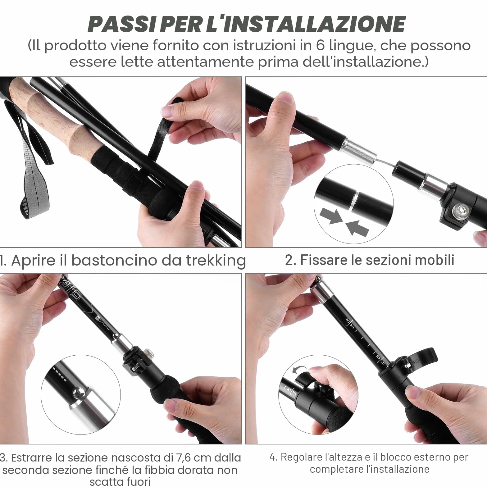 GIBOHOM Bastoncini Trekking Alluminio 2 Pezzi 105-125 CM Pieghevoli Antiurto con Cuscinetti in Gomma Borsa
