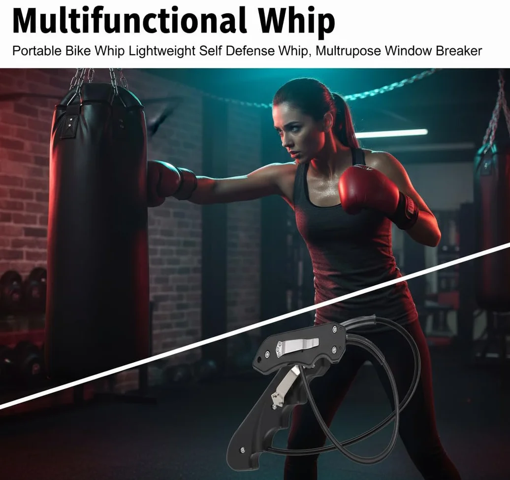 Frusta per Autodifesa, Rompivetro Portatile 16,7 pollici, Frusta Multiuso per Bicicletta, Manico in ABS, Corda in Acciaio Inossidabile, Allenamento di Arti Marziali Adulti Whip, Fitness, Bodybuilding