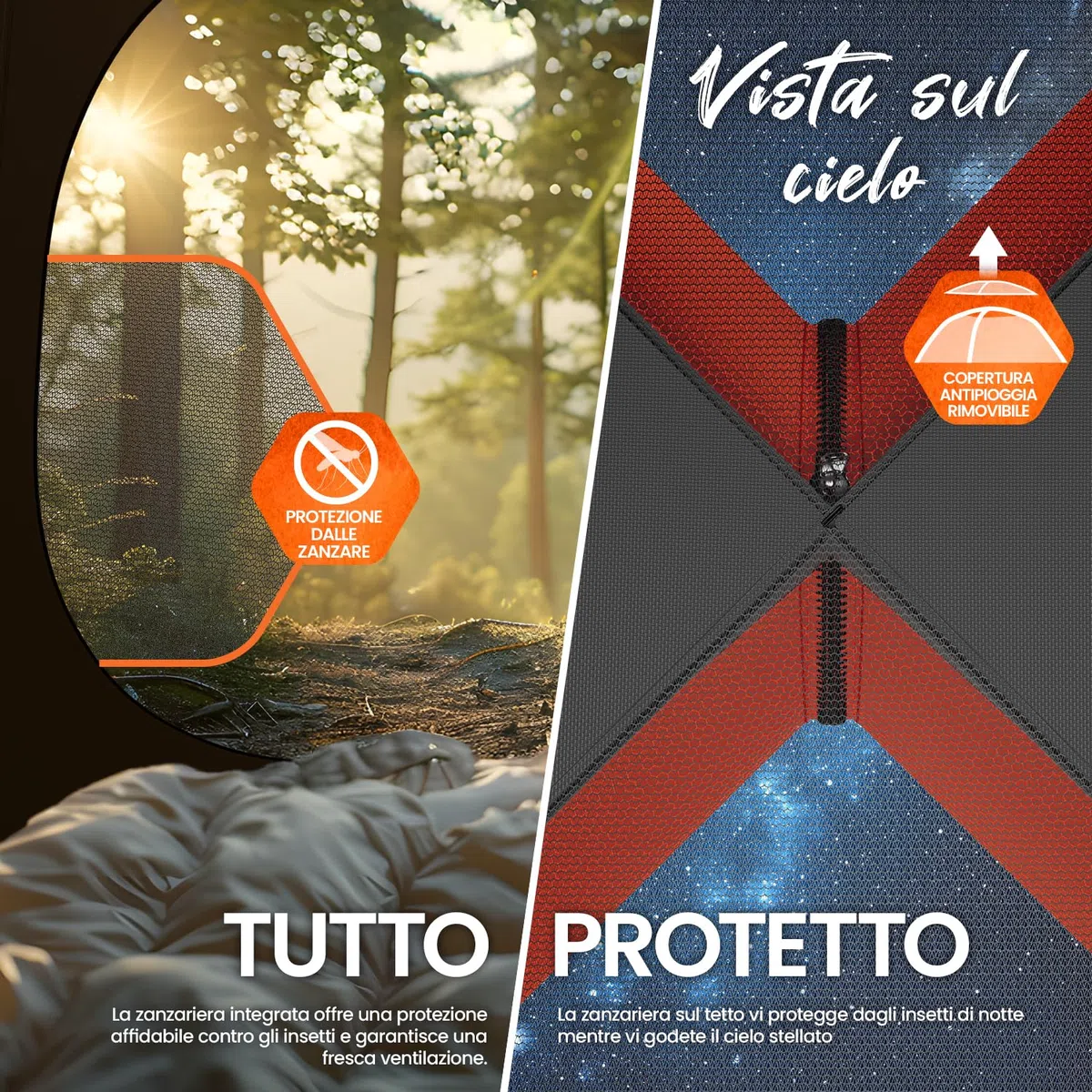 ELONEO Tenda gonfiabile con baldacchino e pompa d'aria, tenda da campeggio impermeabile, tenda ad aria ultraleggera, tenda gonfiabile, tenda glamping con luce LED gratuita