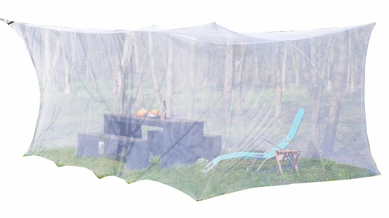 Infactory Parasole e coperture da Campeggio - zanzariera: Zanzariera XXL per Interni ed Esterni, 300 x 500 x 250 cm, Maglia 220, Bianca (per terrazza, Rete Anti-zanzare Balcone, Tenda)