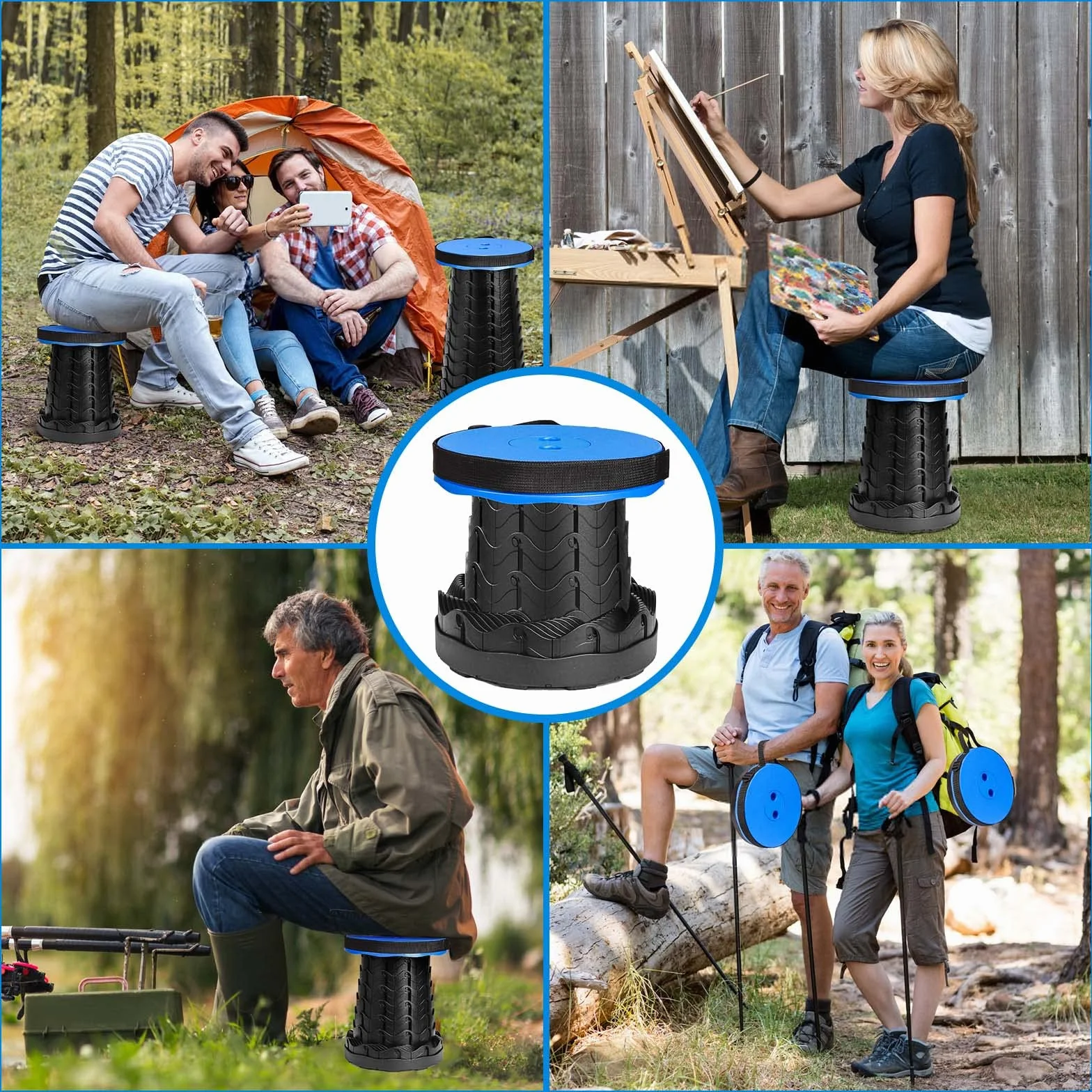 Sgabello Pieghevole Portatile Telescopico Regolabile in Altezza 397 LB per Esterni Blu
