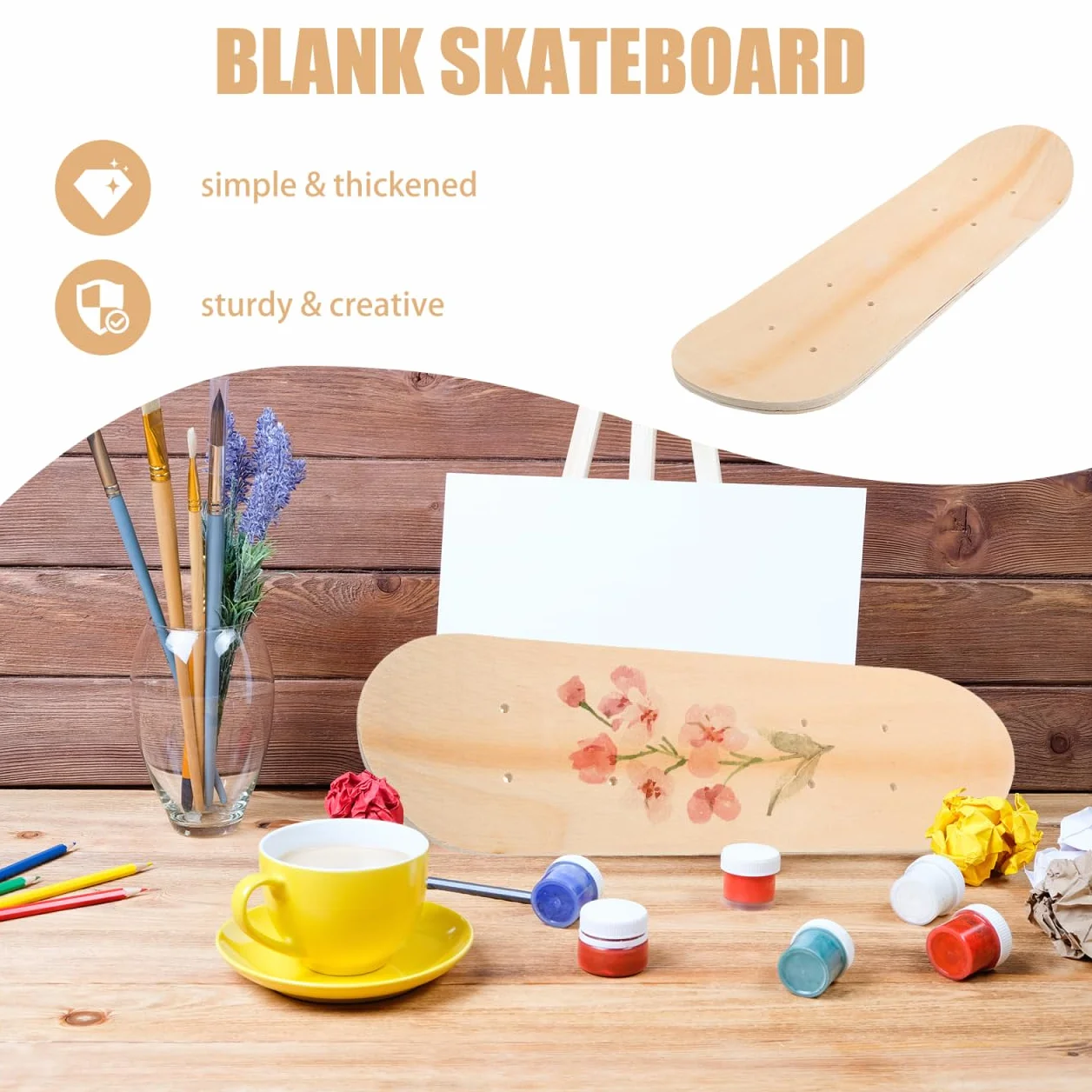 Tavola da skateboard per dipingere Deck da skateboard fai da te per bambini, superficie liscia per graffiti e mestieri, resistente e durevole