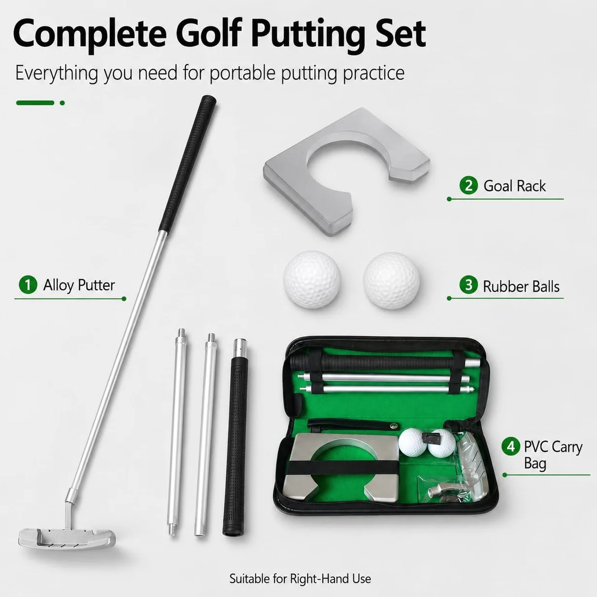 Kit Golf Putter VOBOR Portatile Lega di Zinco con 2 Palline e Borsa per Practice Indoor