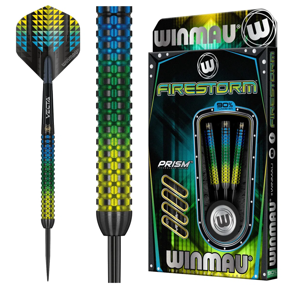 WINMAU Firestorm - Set di freccette in tungsteno, 21 g, 22 g, 23 g, 24 g, 25 g, 26 g, con alette e steli (alberi)