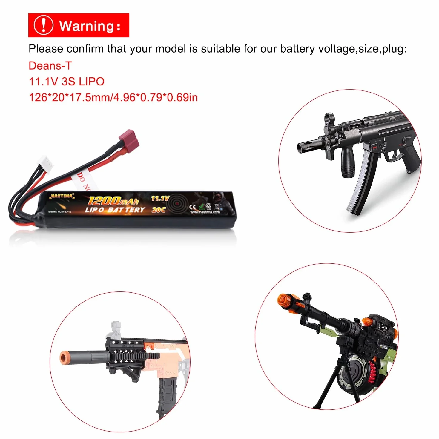 NASTIMA 11.1V 1200mAh 3S 20C Lipo Batteria con Connettore Deans-T per Airsoft Guns AEG