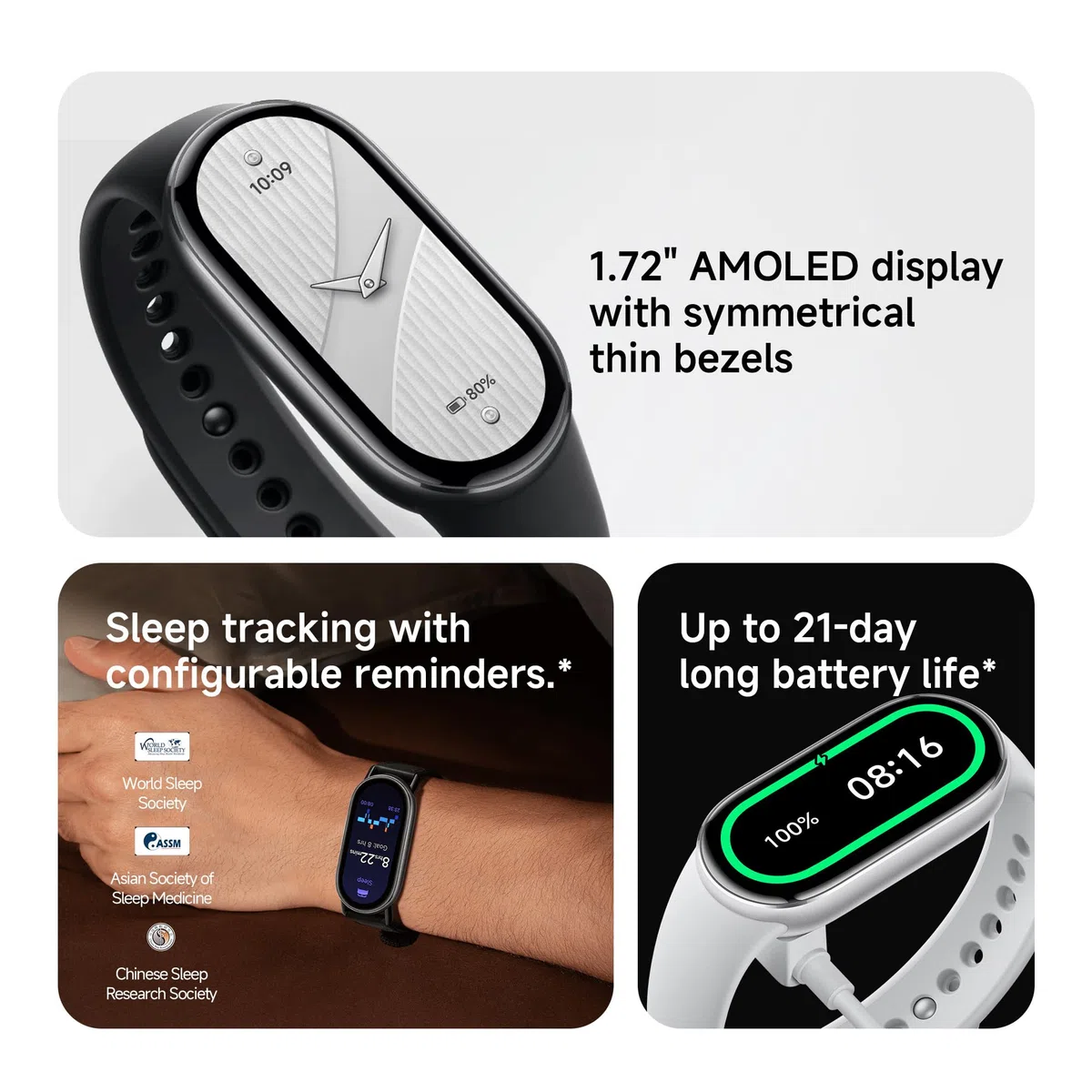 Xiaomi Mi Smart Watch Band 10, impermeabile 5 ATM, fitness tracker con contapassi, smartwatch sportivo, smart band per salute, per uomo e donna, display AMOLED da 4,37 cm, oltre 150 modalità sportive