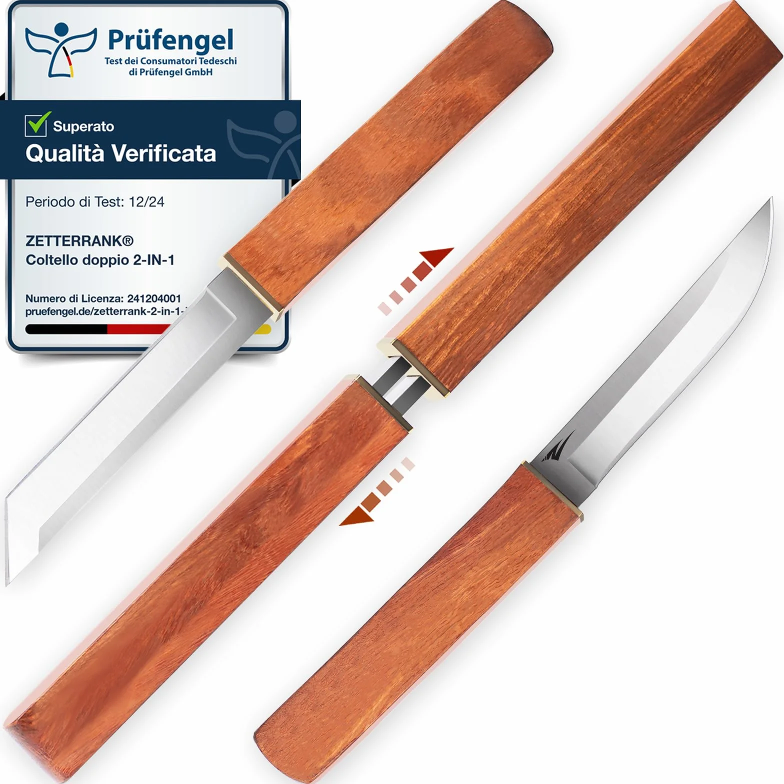 2-in-1 Doppio Coltello,Coltello da Caccia con Manico in Legno,Coltello Giapponese.