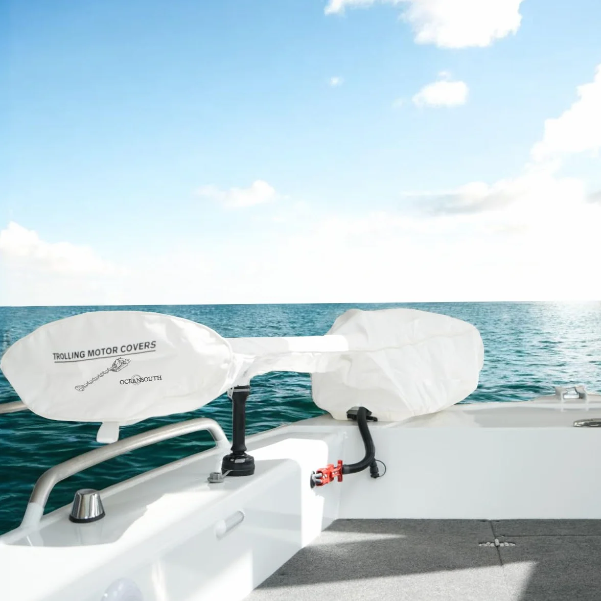 Oceansouth Copertura Personalizzata Progettata per Motori Traina MINN KOTA (Copertura Compatibile con Riptide Terrova, 1524mm, Bianca)