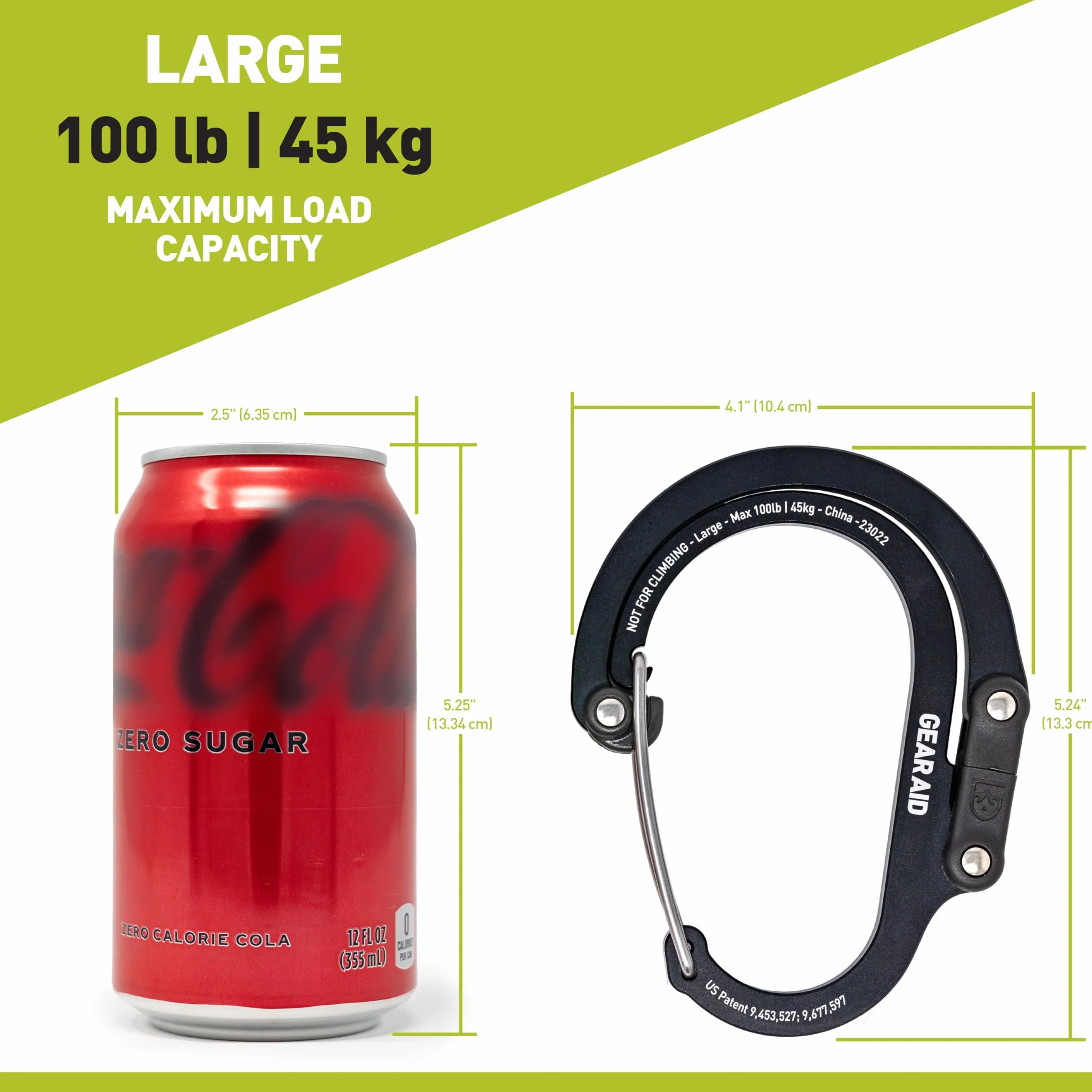 GEAR AID HEROCLIP Moschettone e Gancio (Grande) per Campeggio, Zaino, Organizzazione e Garage, Nero