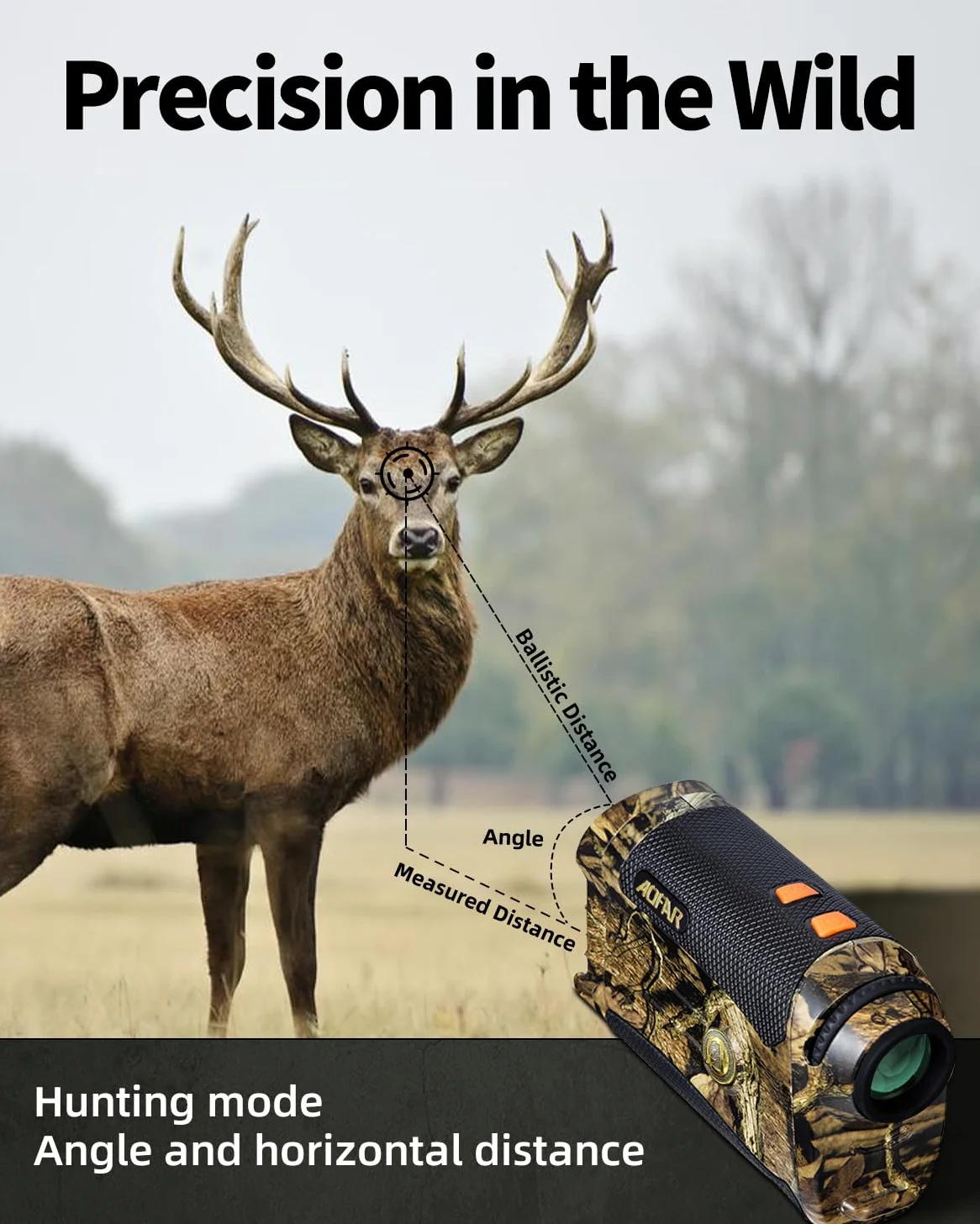 AOFAR HX-1200T Telemetro per Caccia Selvaggio Plus 1200 Metri，Camo Impermeabile, 6X 25mm, Range e Bow Modello, Imballaggio Regalo, Batteria Gratuita