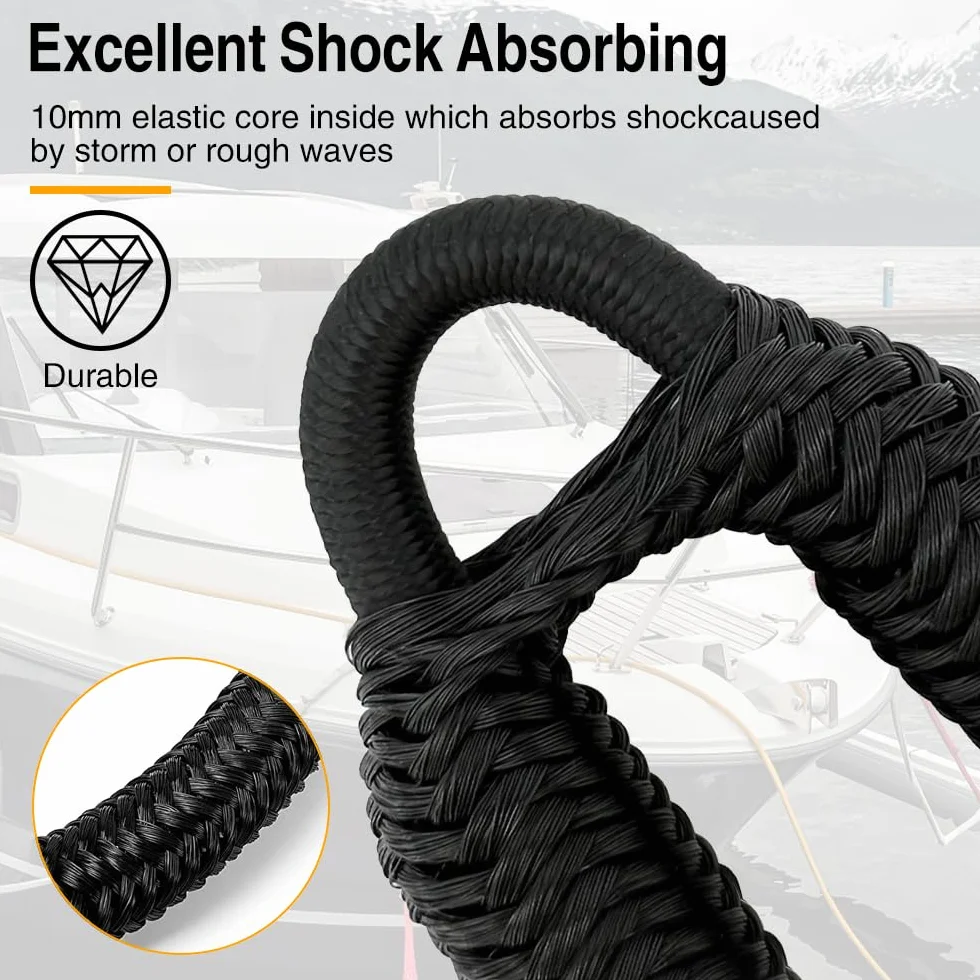 Bungee Dock Line Ormeggio Corda, Corda d'ormeggio, Cima Ormeggio, Linea di Ormeggio con Gancio per Barche, Kayak, Moto d'acqua, Pontoni, Canoe (Nero)