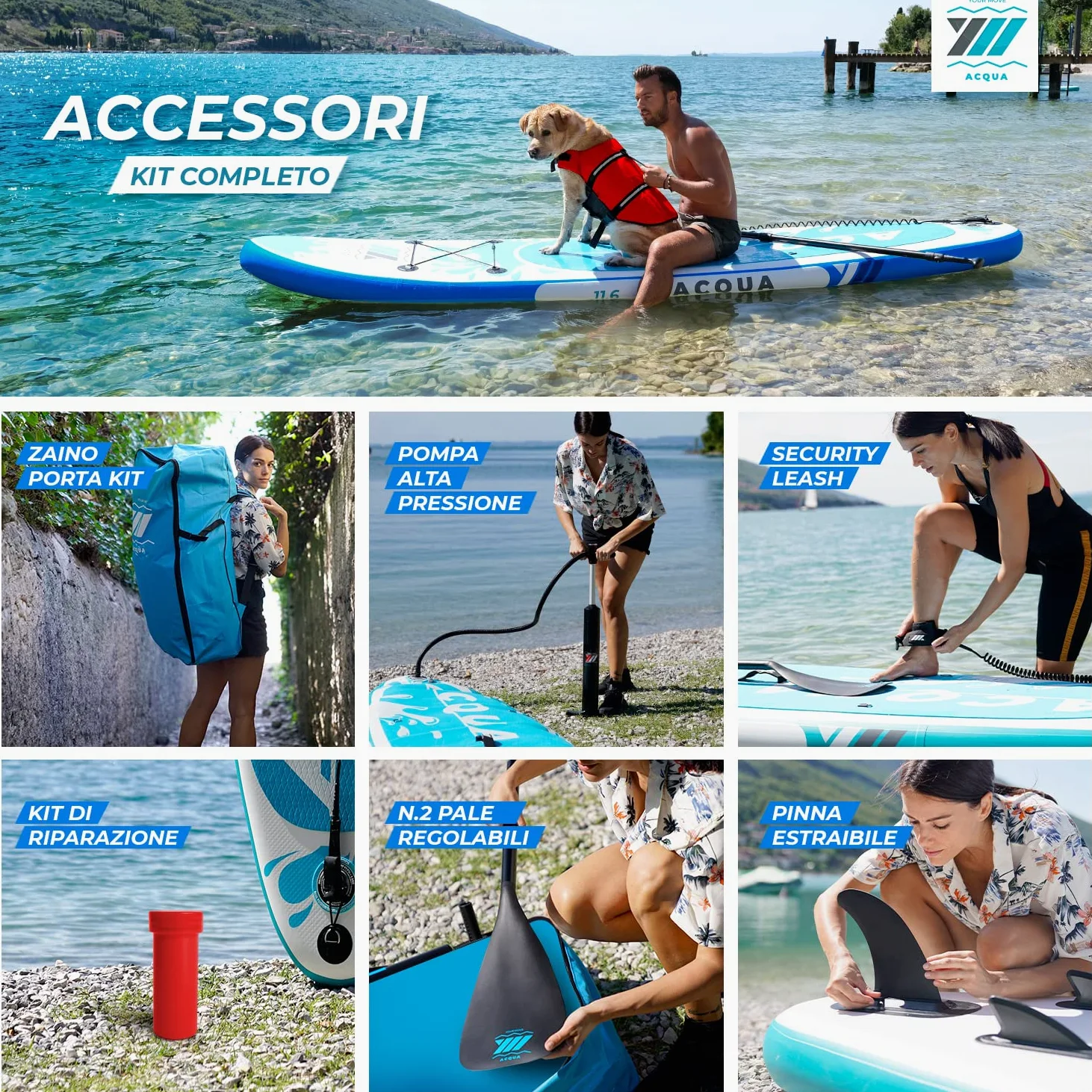 YM SUP Gonfiabile Premium Stand Up Paddle, Tecnologia '3D Drop Stitch HD' + 'STL-Fusion', Marchio e Assistenza ITALIA, Anelli Zaino Viaggio Leash e Accessori Inclusi, Varie Versioni, Bianco o Grigio
