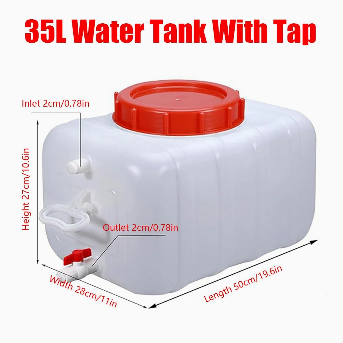 Bidone Acqua 25L/35L/50L/80L/110L/200L Tanica Acqua Campeggio，Torre dell'Acqua Addensata Rettangolare per Alimenti con Rubinetto per Lo Stoccaggio dell'Acqua Domestica(Size:35L)