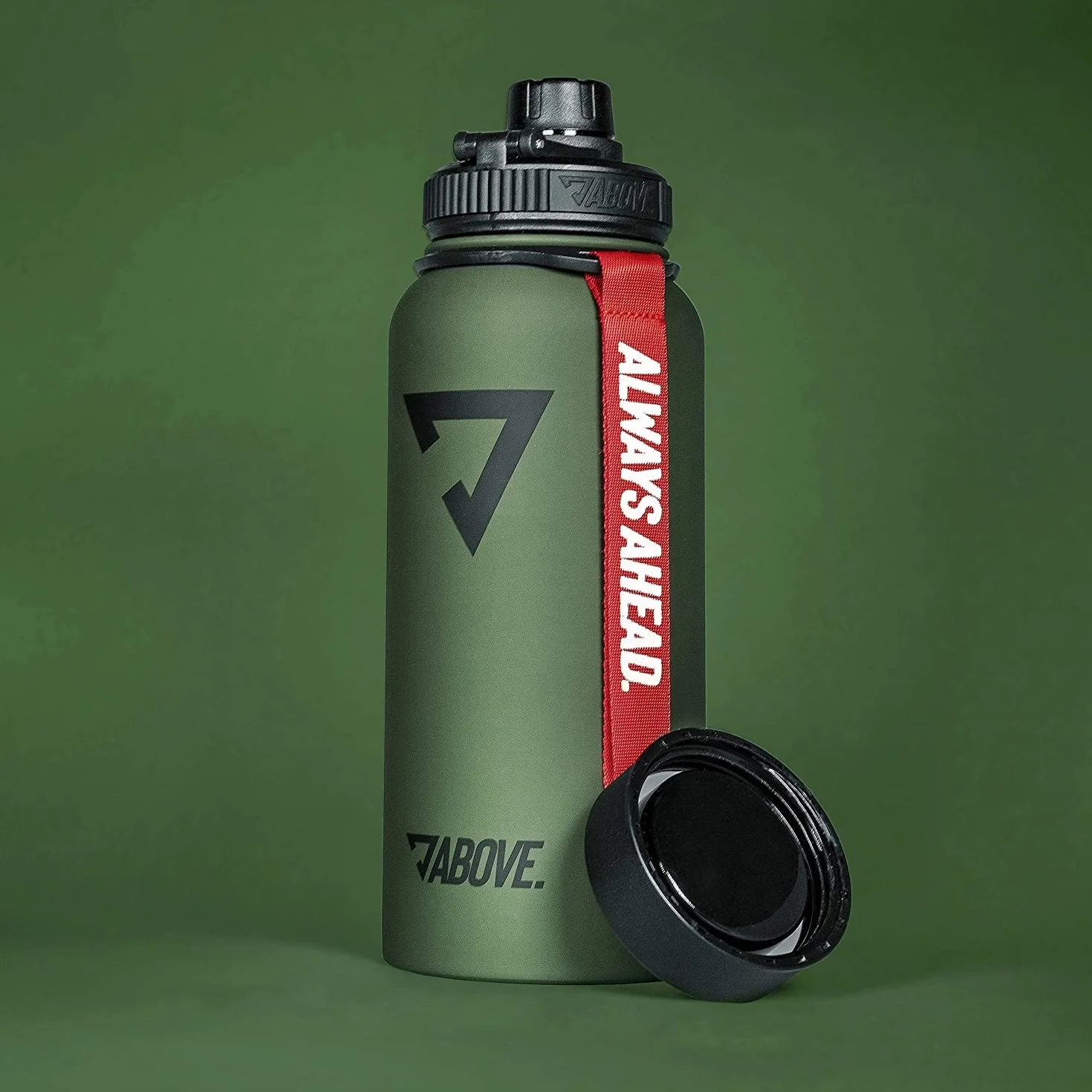 ABOVE Borraccia Termica 1L Acciaio Inox Doppia Parete Isolante Senza BPA Mantiene Caldo 12h Freddo 24h 2 Tappi Sport Outdoor Scatola Regalo Oliva