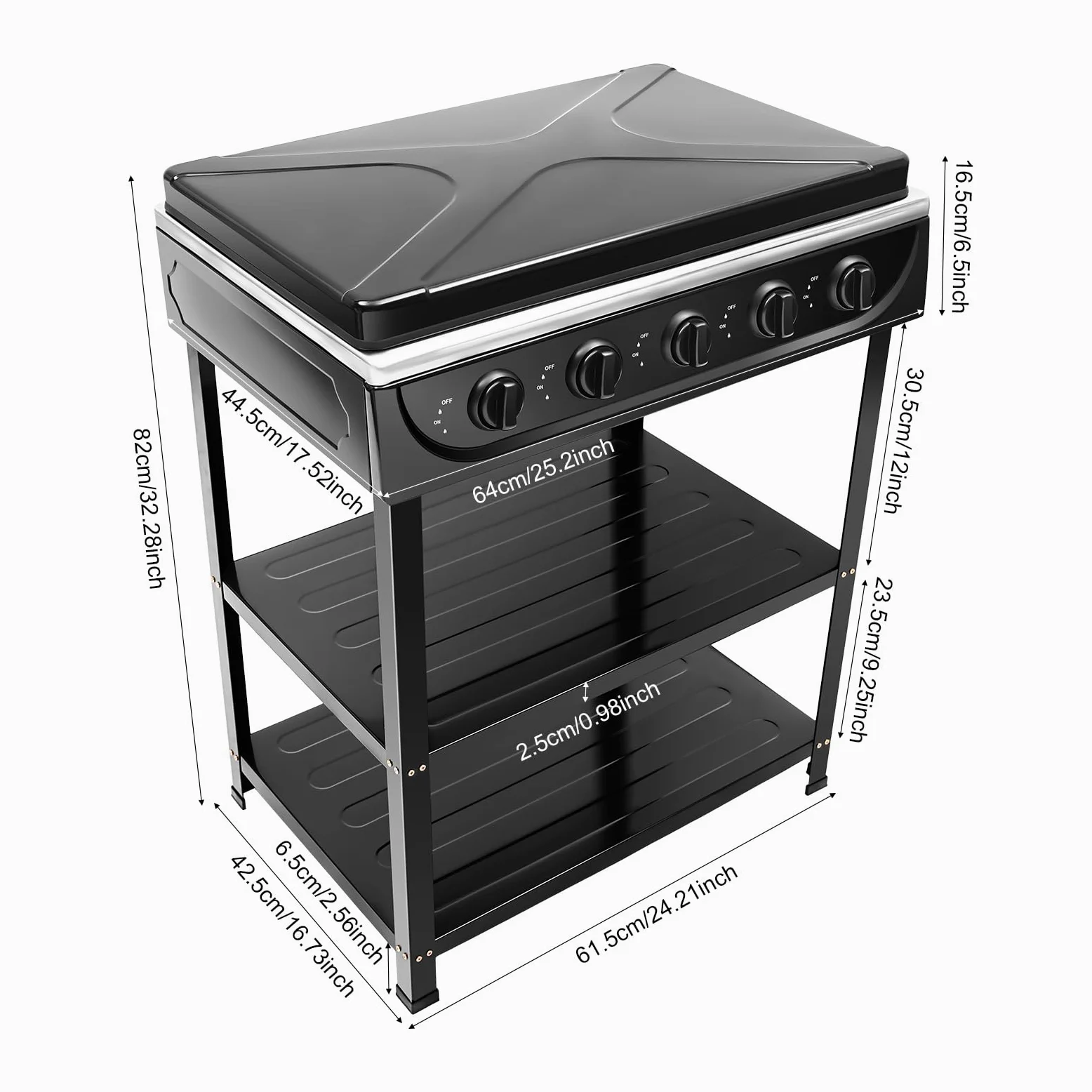 Fornello a gas a 5 fiamme, freestanding portatile, fornello a gas naturale, piano cottura a gas rettangolare con supporto antiscivolo per attività all'aperto (nero)