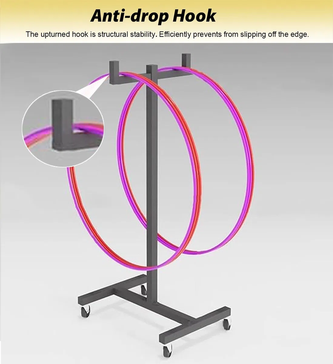 Carrello portatile a cerchio per attrezzatura sportiva, contenitore mobile per hula hoop e corde per saltare