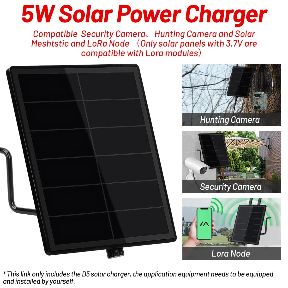 D5 - Mini pannello solare 3 in 1, 5 W, batteria da 5200 mAh con uscita DC5521 3,7 V per dispositivo IoT LoRa Node