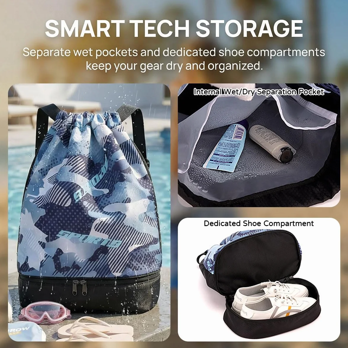 Borsa da Palestra con Coulisse Impermeabile Grande Scomparto Scarpe Sportivo Zaino Unisex per Yoga Spiaggia Nuoto