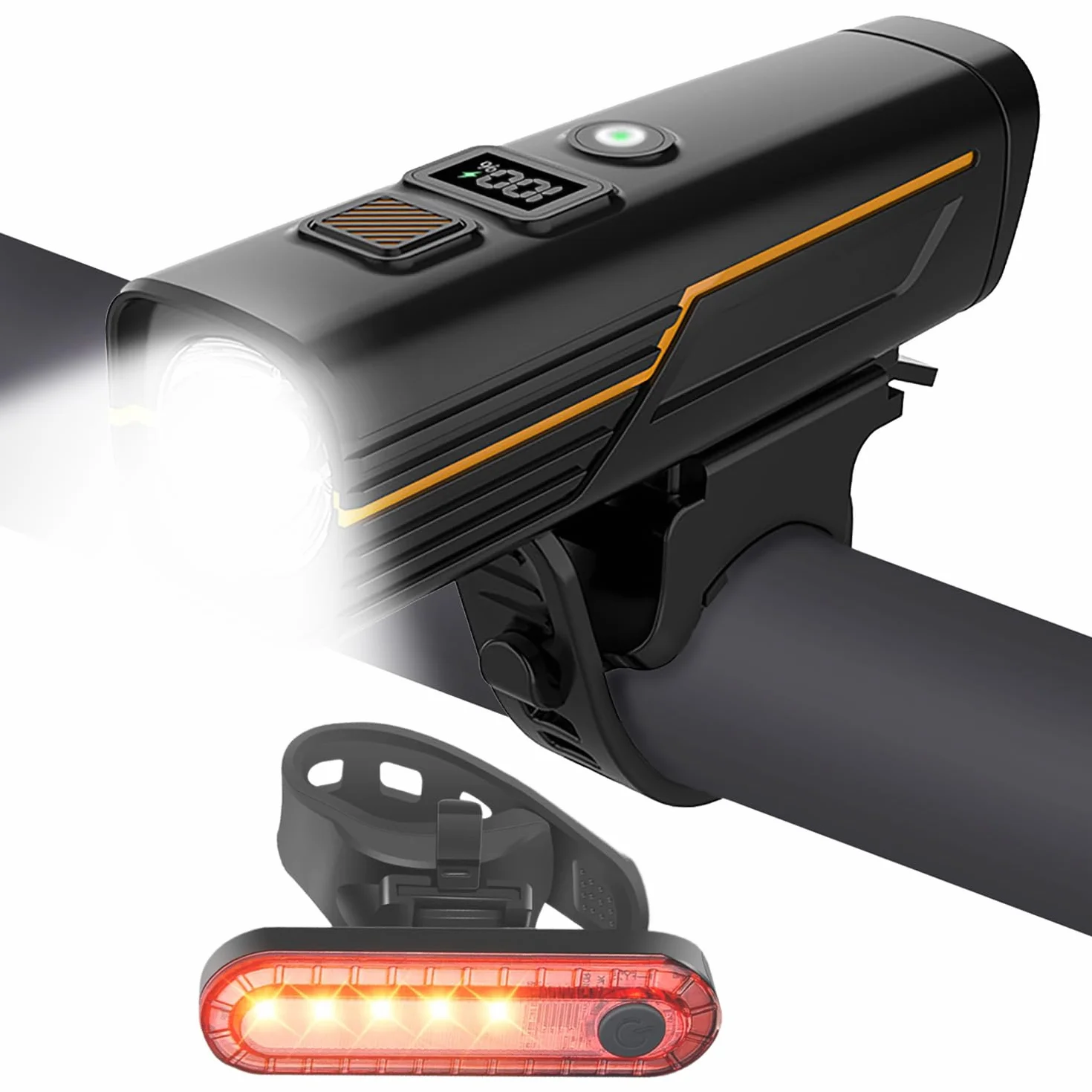 EBUYFIRE Luci Bicicletta LED con Sensori di Luce e Display Digitale, Set Ricaricabile Super Luminoso Anteriore e Posteriore