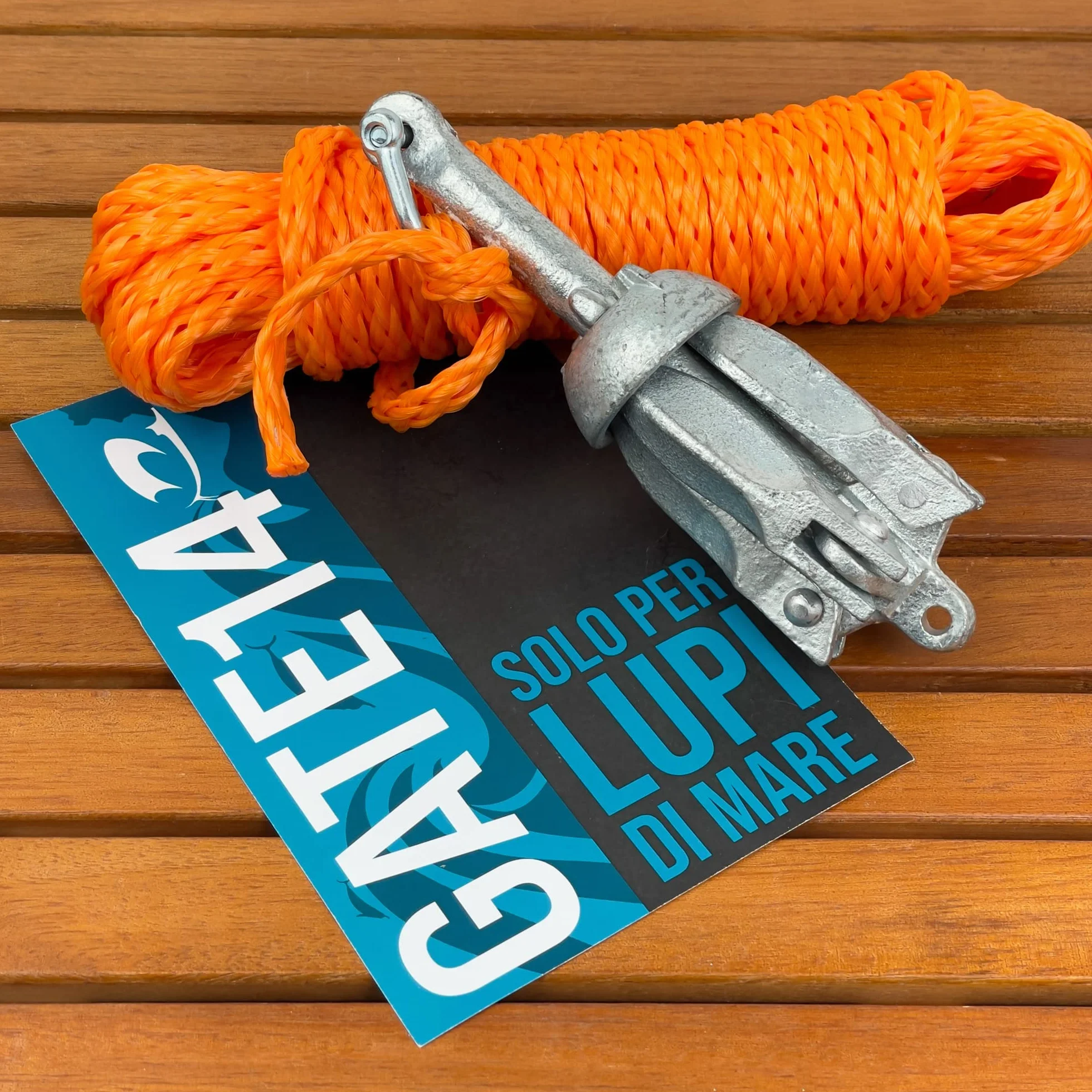 GATE14® Kit Mini Ancora a Ombrello Pieghevole in Acciaio Zincato 0,7 kg e Cima Ormeggio