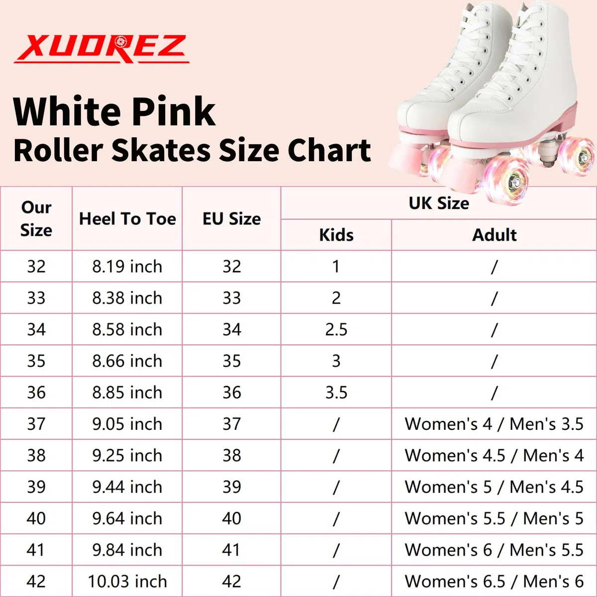 XUDREZ Roller Skates for Women Girls Light Up Adult Roller Derby Skates Double Row PU Leather Skates for Youth Beginner Outdoor