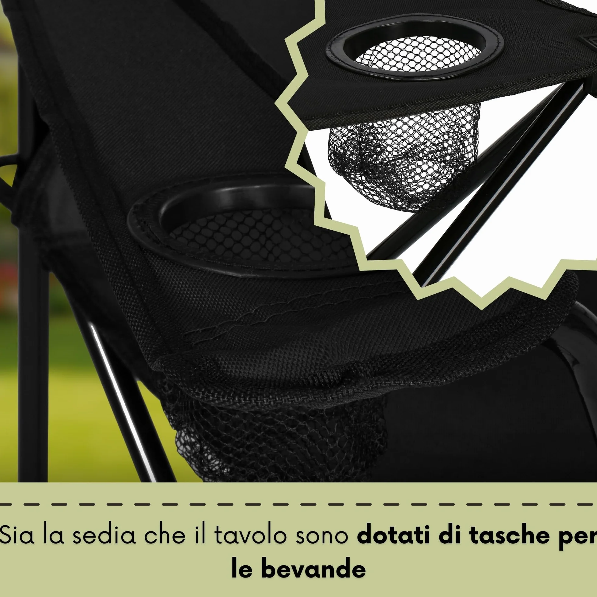 SPRINGOS Tavolo da campeggio con due sedie pieghevoli set da 3 pezzi
