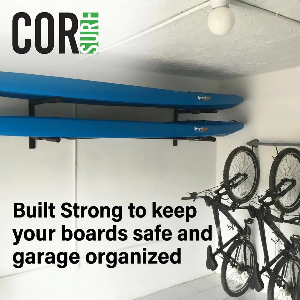 COR Surf Double Board Surfboard Rack | Supporto a parete per SUP per carichi pesanti per paddleboard o tavola da surf SUP e portaoggetti a parete per longboard
