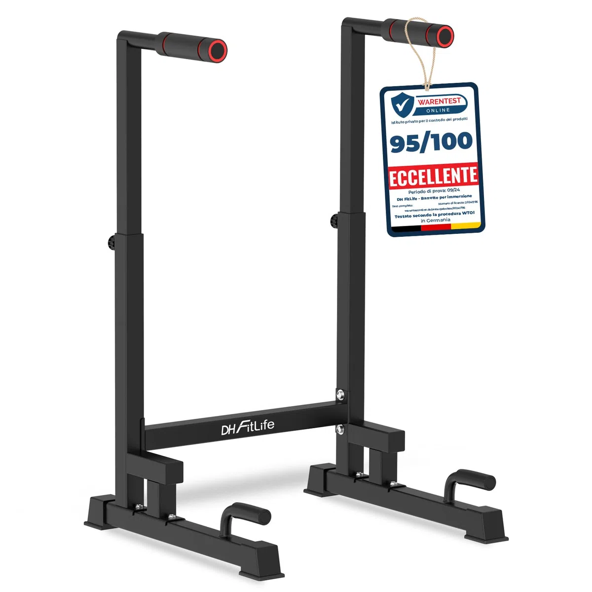 DH FitLife - Dip Parallele Calisthenics Robuste, Stabili e Versatili per Allenamento a Casa | Dip Station Regolabile in 9 Altezze (100-130 cm), Ideale per Parallele Dip, Push Up e Sviluppo Forza