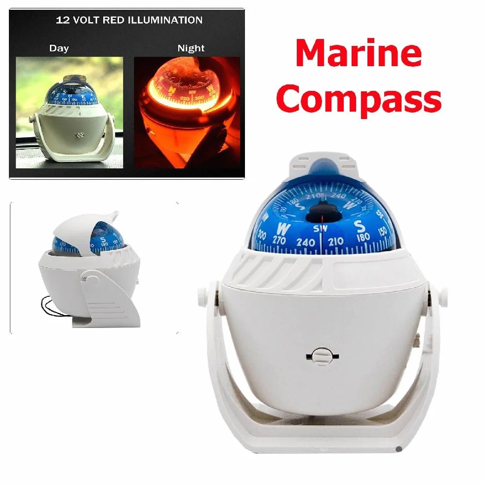 Baceyong Bussola, navigatore marittimo, antipolvere, impermeabile, LED, alta precisione, multiuso, bianco