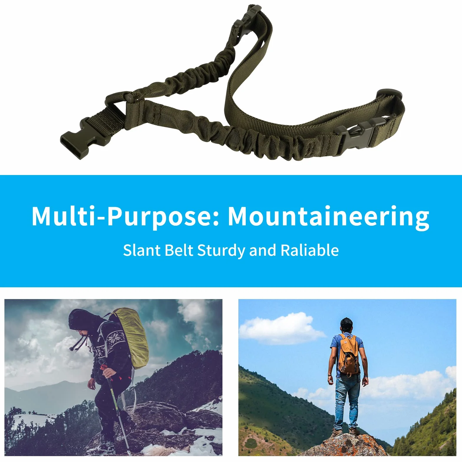 Tactical Single Point Sling Nylon Webbing Regolazione Rapida Lunghezza Gancio Metallo Sport all'aperto