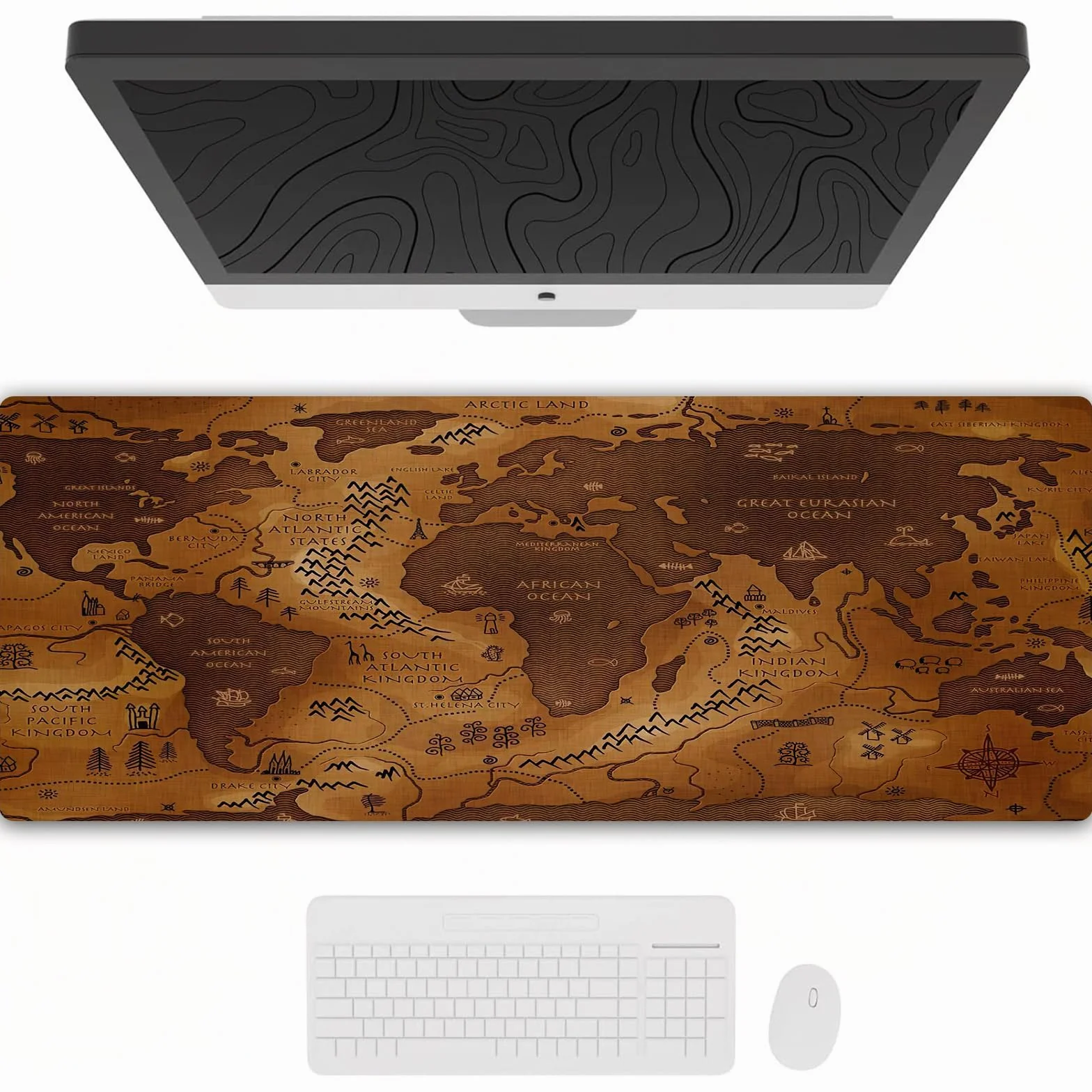 Tappetino per mouse da gioco impermeabile antiscivolo Mappa del mondo vintage 40x90 cm