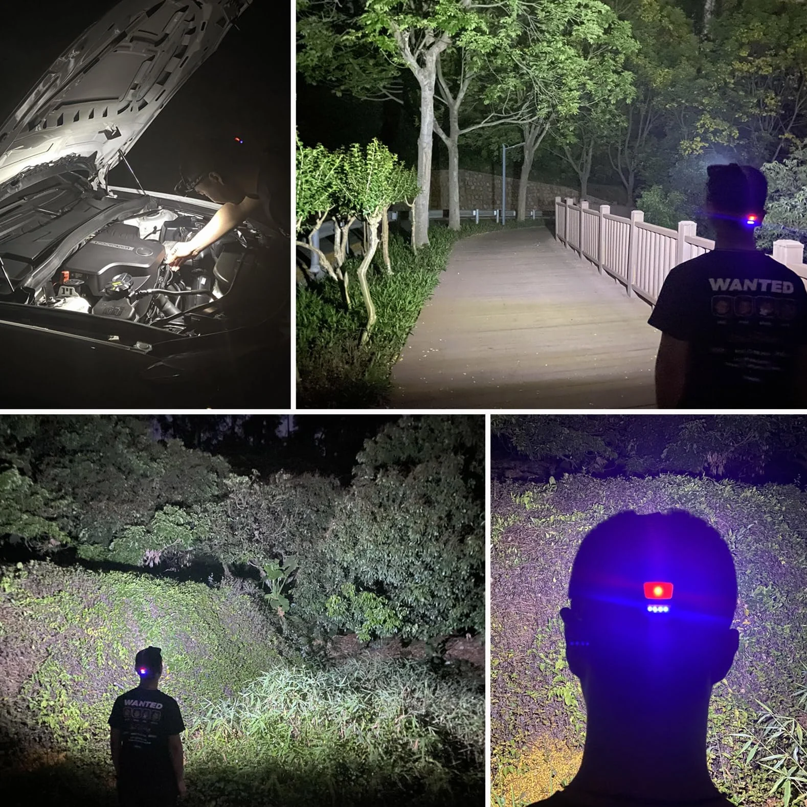 Lampada frontale LED COB ricaricabile USB 2000 lumen con luce rossa DARKBEAM