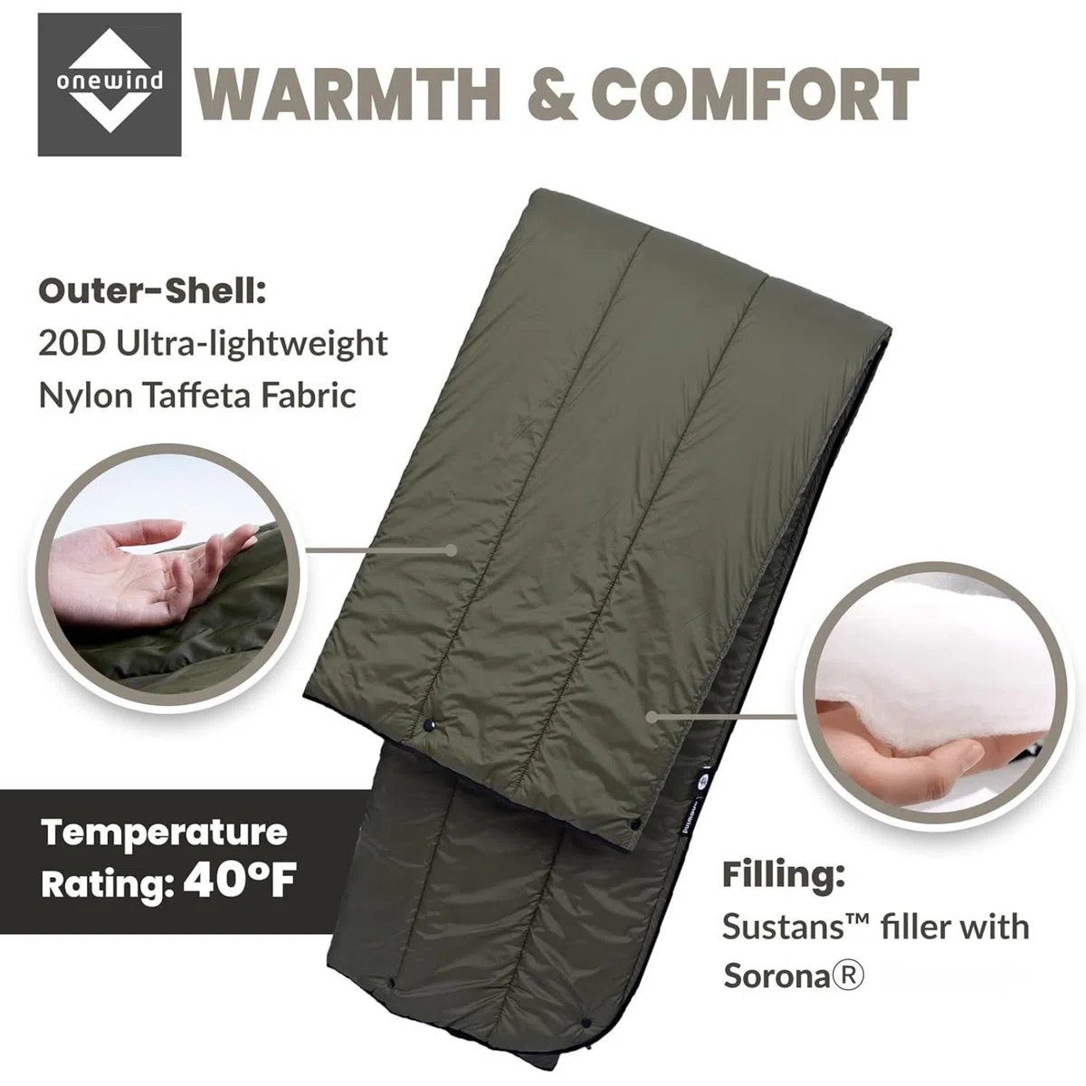 onewind Coperta da campeggio di alta qualità, leggera e pieghevole, coperta da viaggio per spiaggia, campeggio, zaino in spalla, aereo ed escursionismo, verde OD