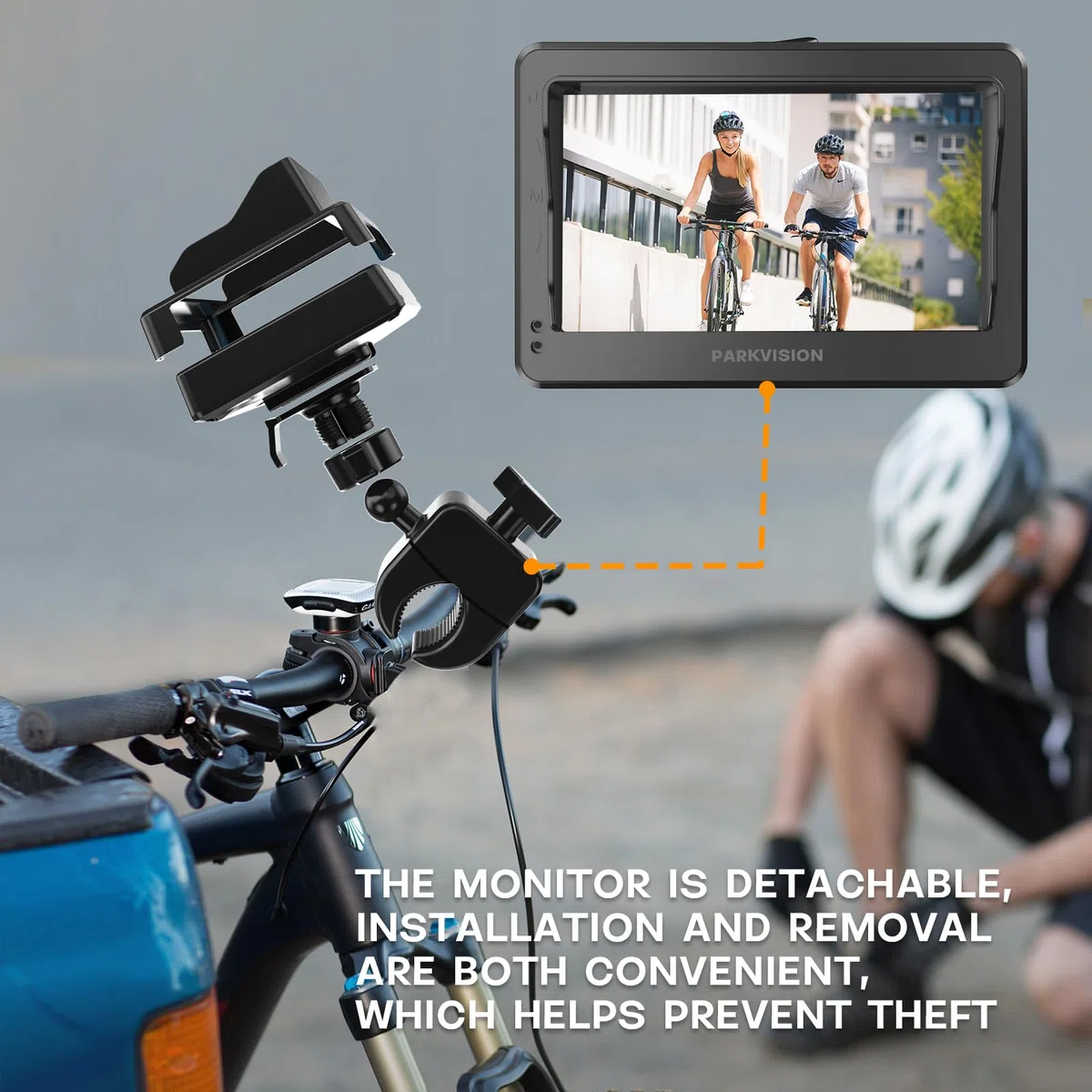 PARKVISION Kit Specchio Retrovisore per Bicicletta con Batteria 8000mAh - Telecamera Posteriore Bici AHD 1080P, Monitor 4,3", Visione Notturna, per MTB, E-Bike e City Bike