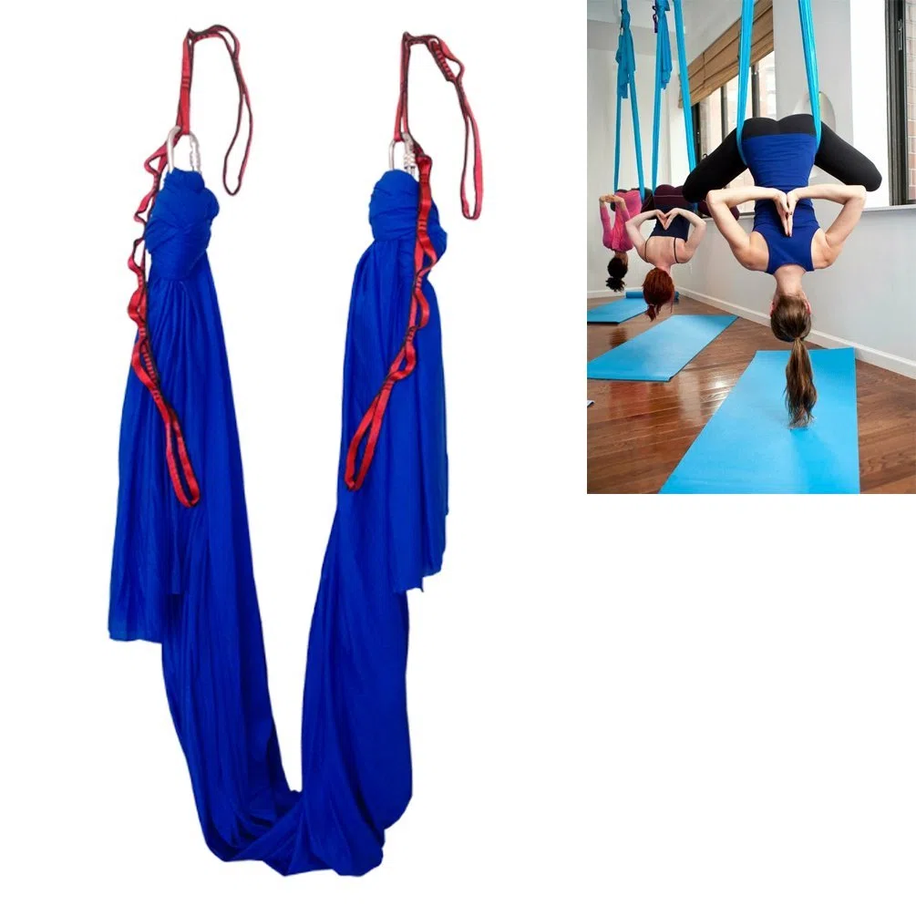 5,5 Yards (5 m/Set) Amaca Aerea Elastica per Yoga Pilates Altalena con moschettone e Catena a Margherita