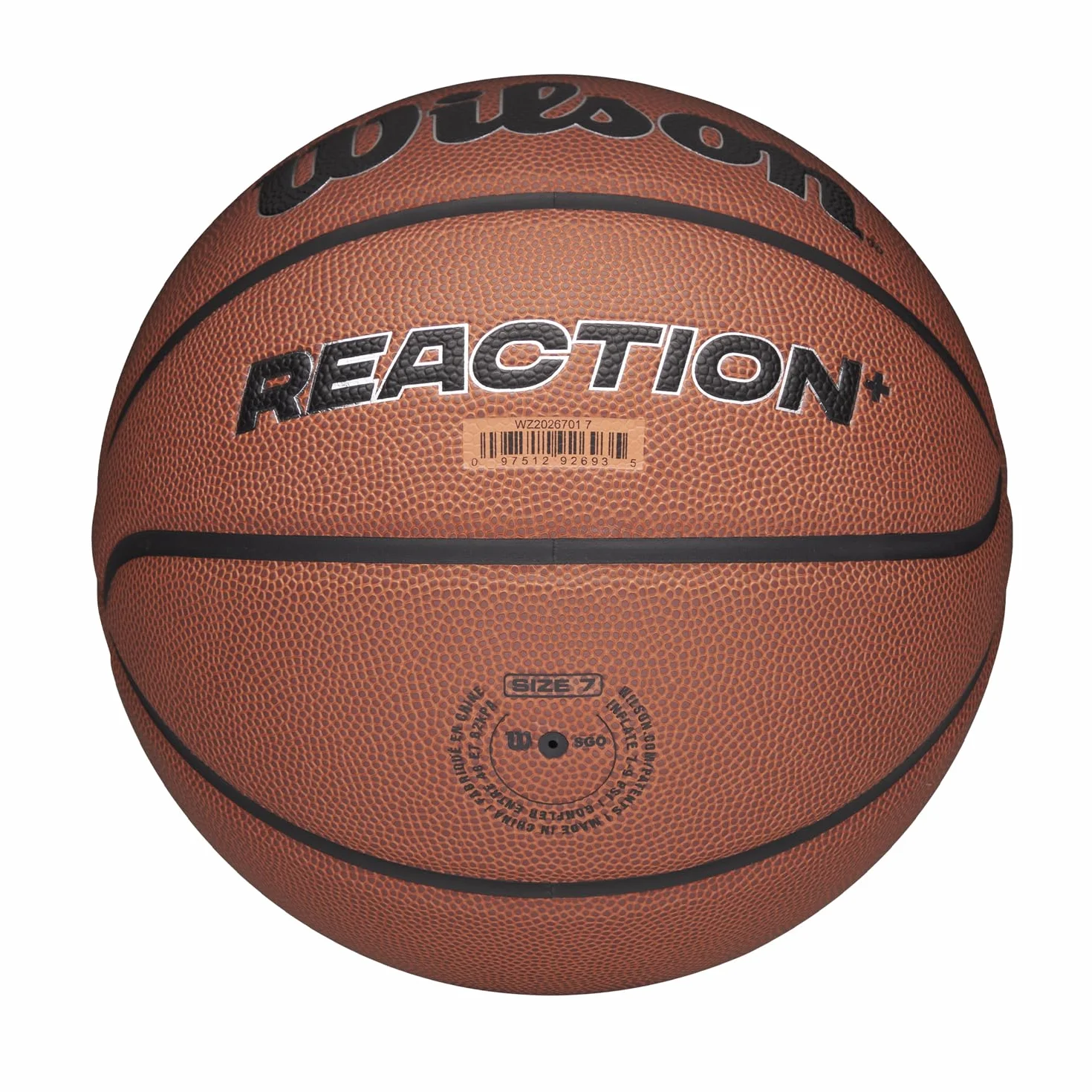 Wilson Pallone da Basket Reaction Plus, In Materiali Compositi Resistenti con Design a Canali Profondi, Marrone/Argento, Misura 5