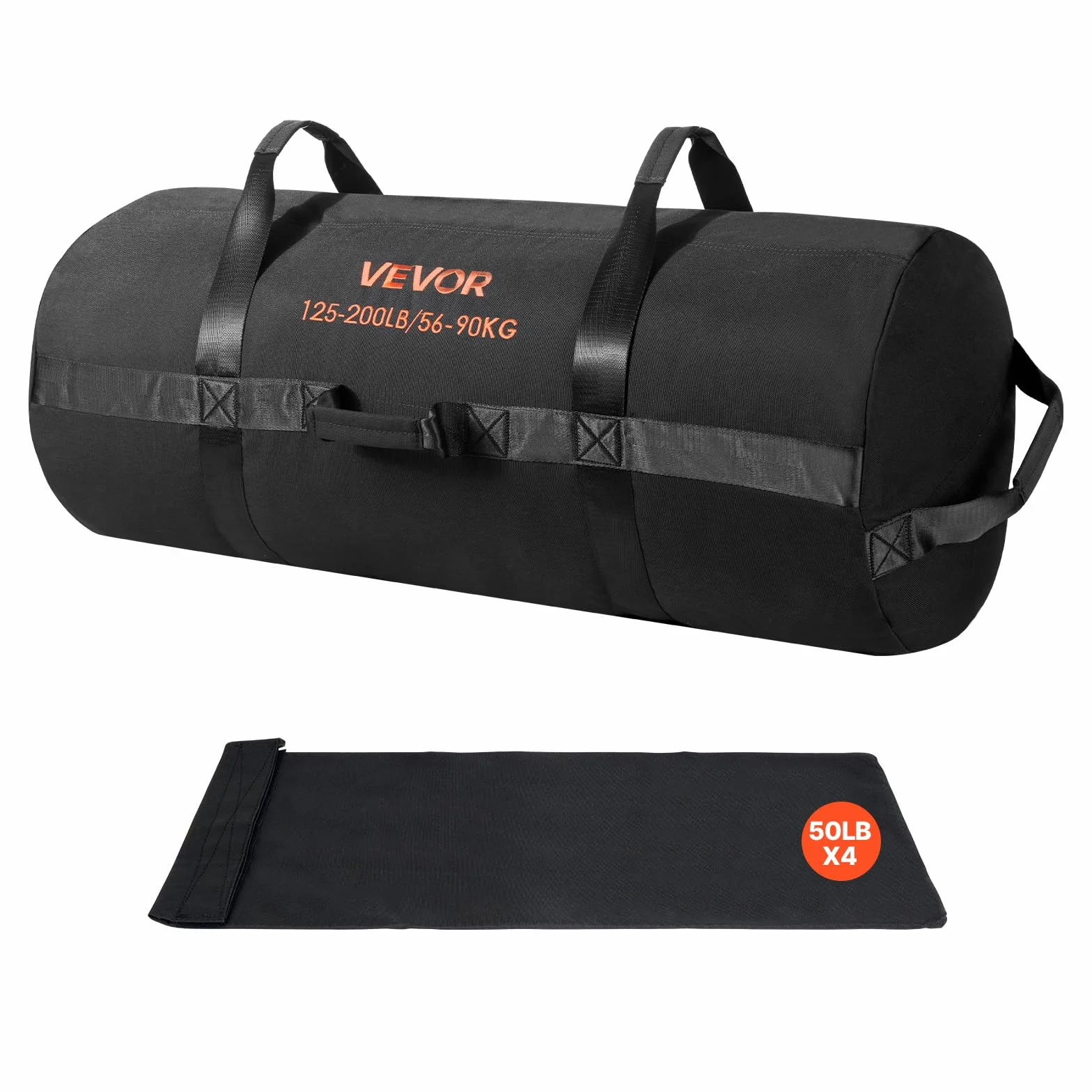 VEVOR Sacco di Sabbia per Allenamento, Resistente Borsa per Allenamento con Manici, Borsa per Fitness, Allenamento con Pesi, Cross-Training, Esercizi in Palestra a casa, Nero (Non Riempito)