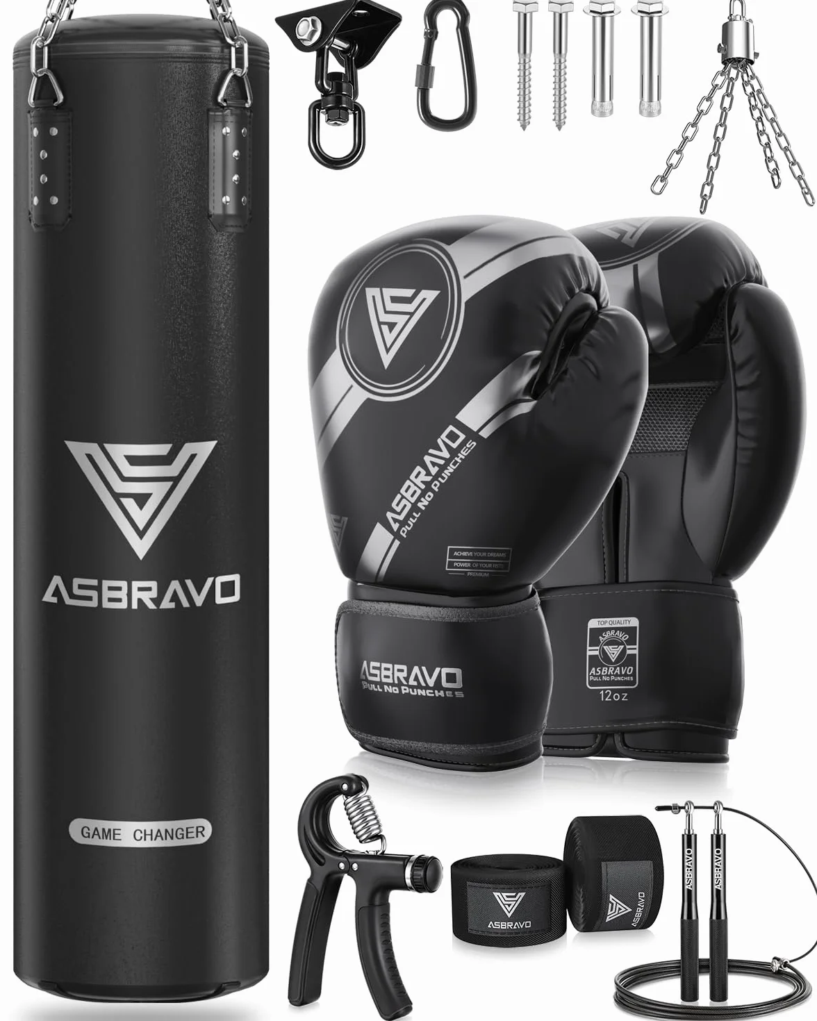 Sacco da boxe per adulti, 1,2 m, set di guanti da boxe pesanti da 340 g, per MMA, Muay Thai, kickboxing, allenamento a casa, palestra, arti marziali (non riempito)