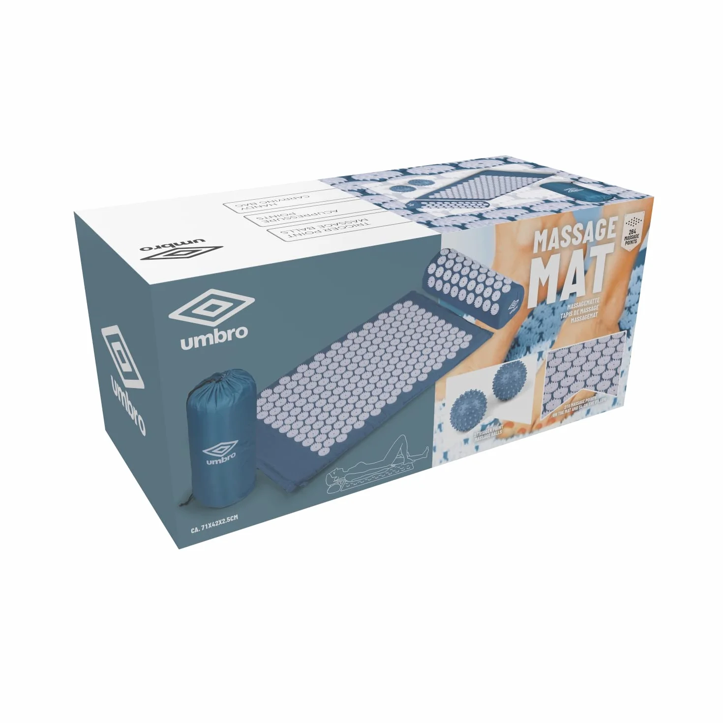 Umbro Tappetino Agopressione 42x71 cm Blu Alleviamento del Dolore con Pallina Massaggio Piedi