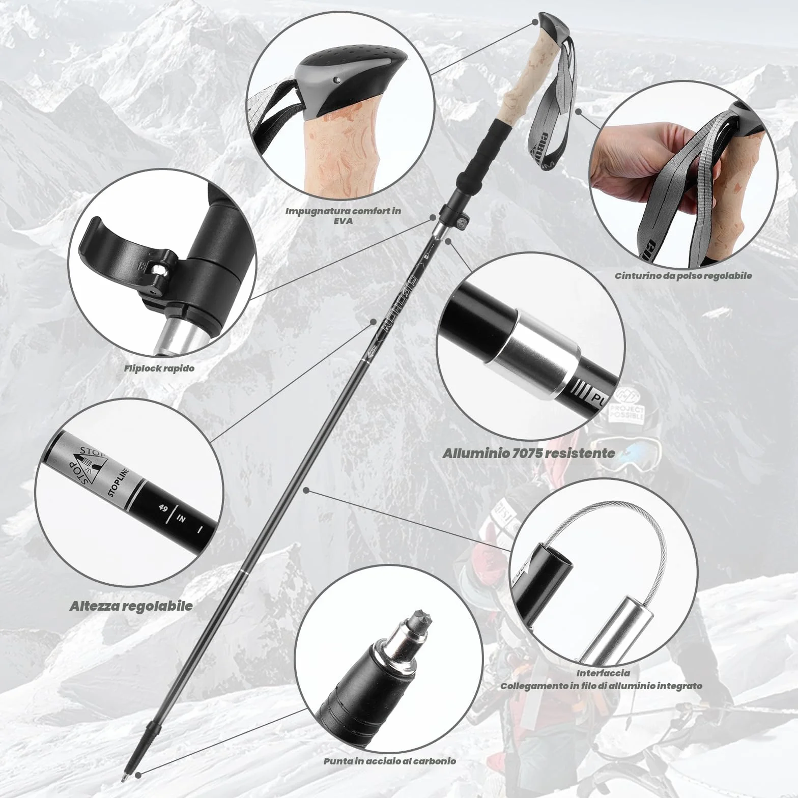 GIBOHOM Bastoncini Trekking Alluminio 2 Pezzi 105-125 CM Pieghevoli Antiurto con Cuscinetti in Gomma Borsa