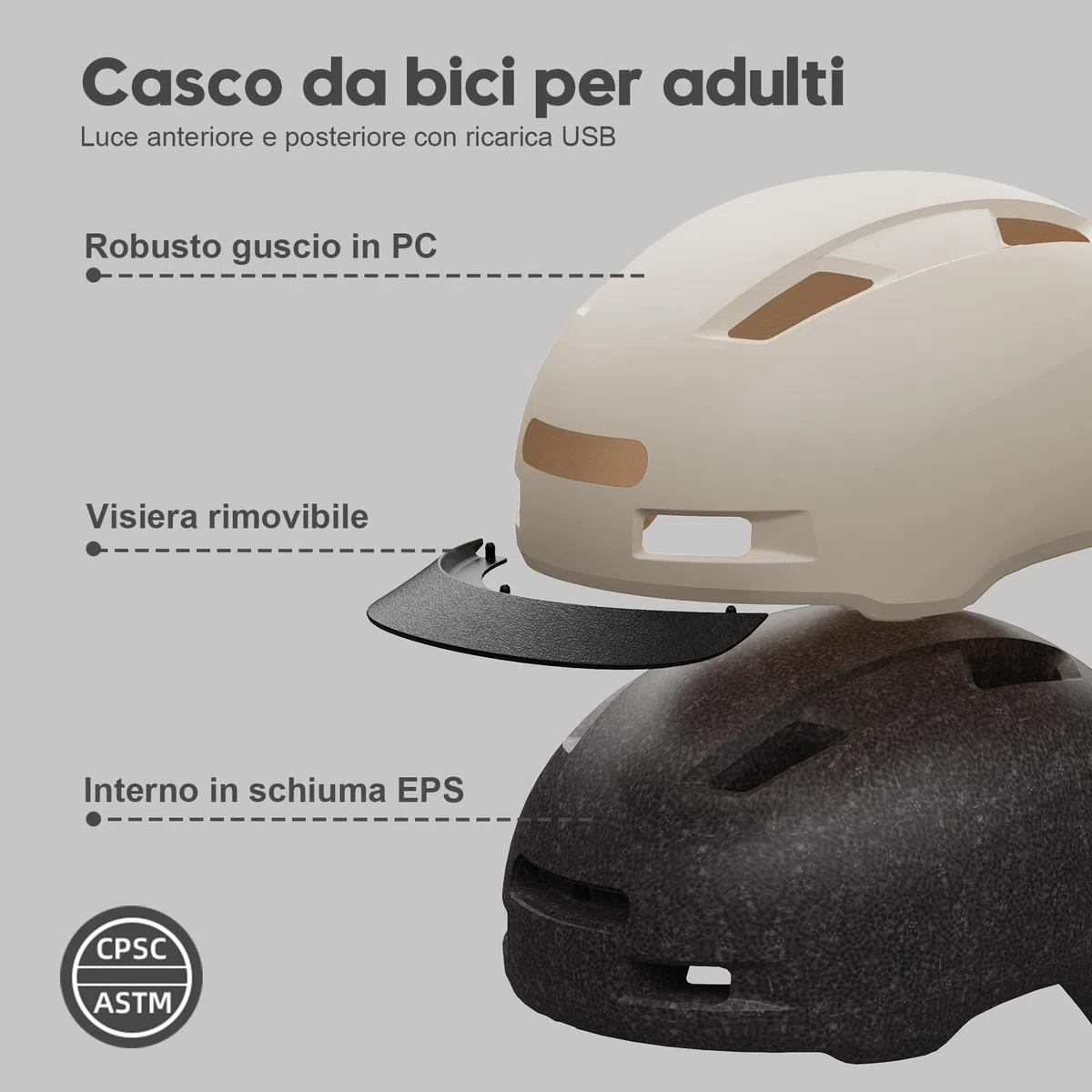 Shinmax Casco Bici Uomo e Donna,5 modalità di Luce e Visiera,USB ricaricabile,Casco Caschetto Bici Uomo per Pendolari Urbani
