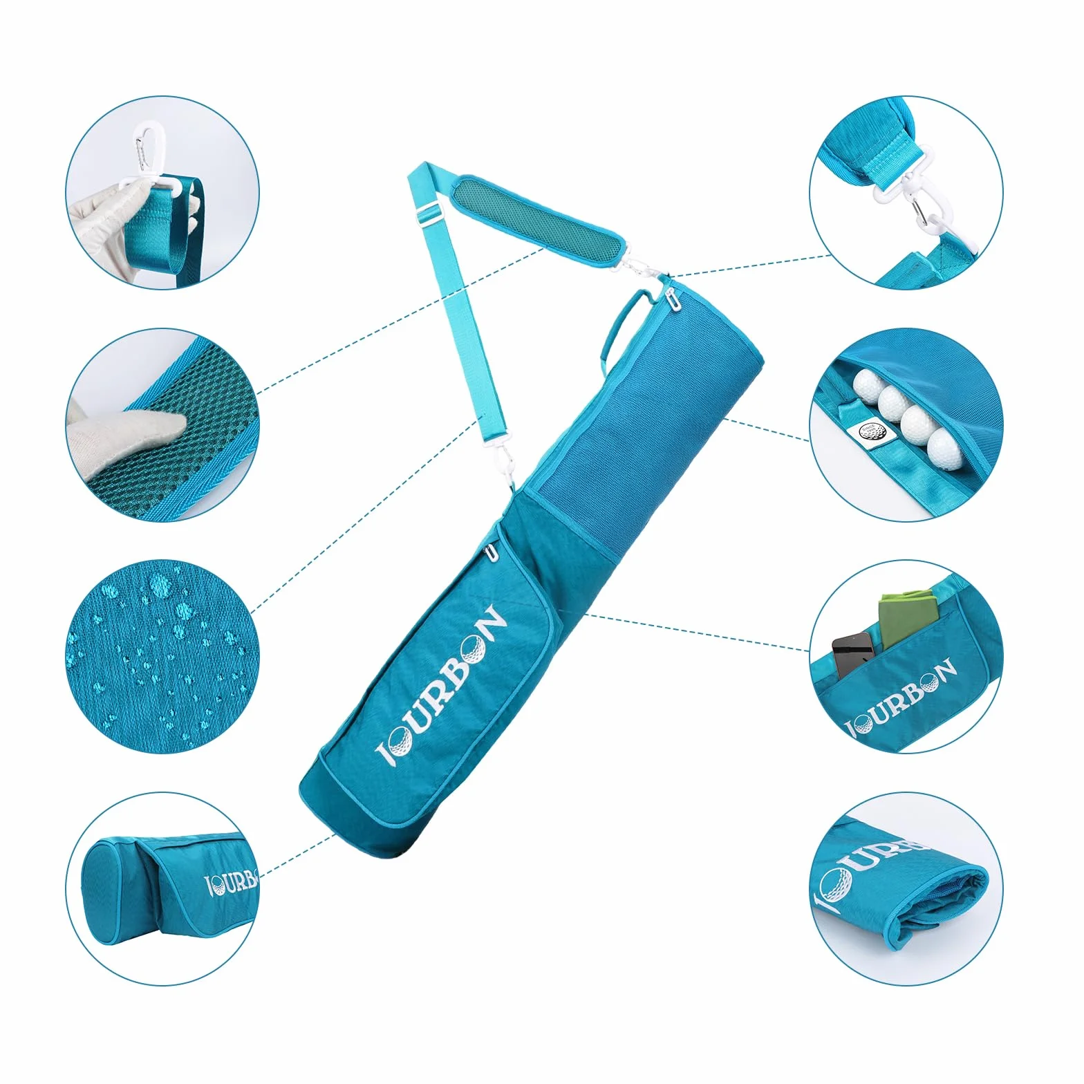 TOURBON Borsa da golf in nylon leggera con tasche e tracolla regolabile