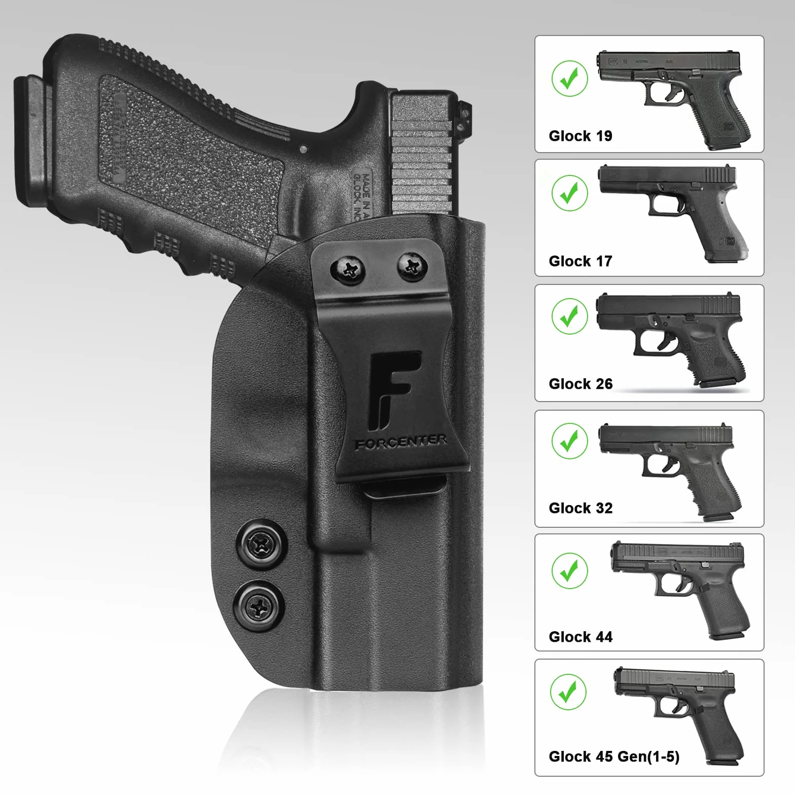 BOOSTEADY Fondina Pistola con IWB KYDEX per Glock 19 19X 17 26 32 44 45 Gen (1-5) Pistola, Fondina per Pistola Nascosta per Mano Destra