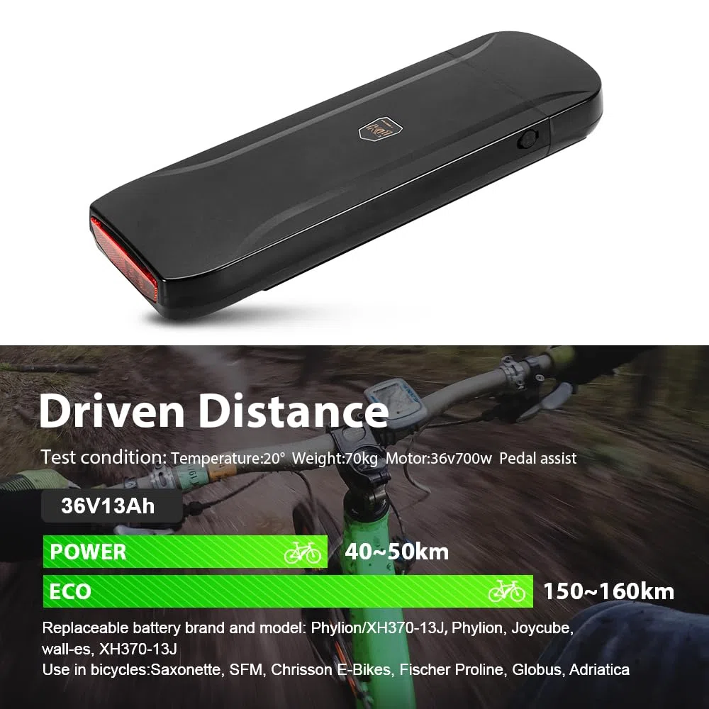Batteria per Bicicletta Elettrica YOSE POWER 36 V 13 Ah XH370-13 J, per Motore 250 W/350 W/500 W/750 W, con Caricatore Phylion Fischer SFM