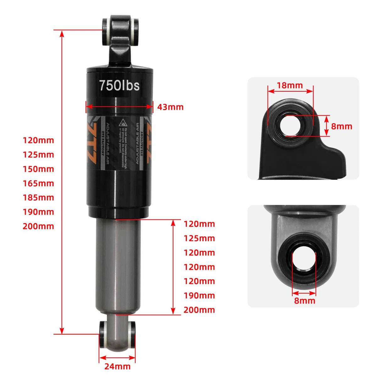 MTB Rear Shock Absorber 120/125/150/165/185/190/200mm, Bicycle Rear Suspension for MTB, Mountain Touring Bike,Downhill Bike, Electric Scooter
